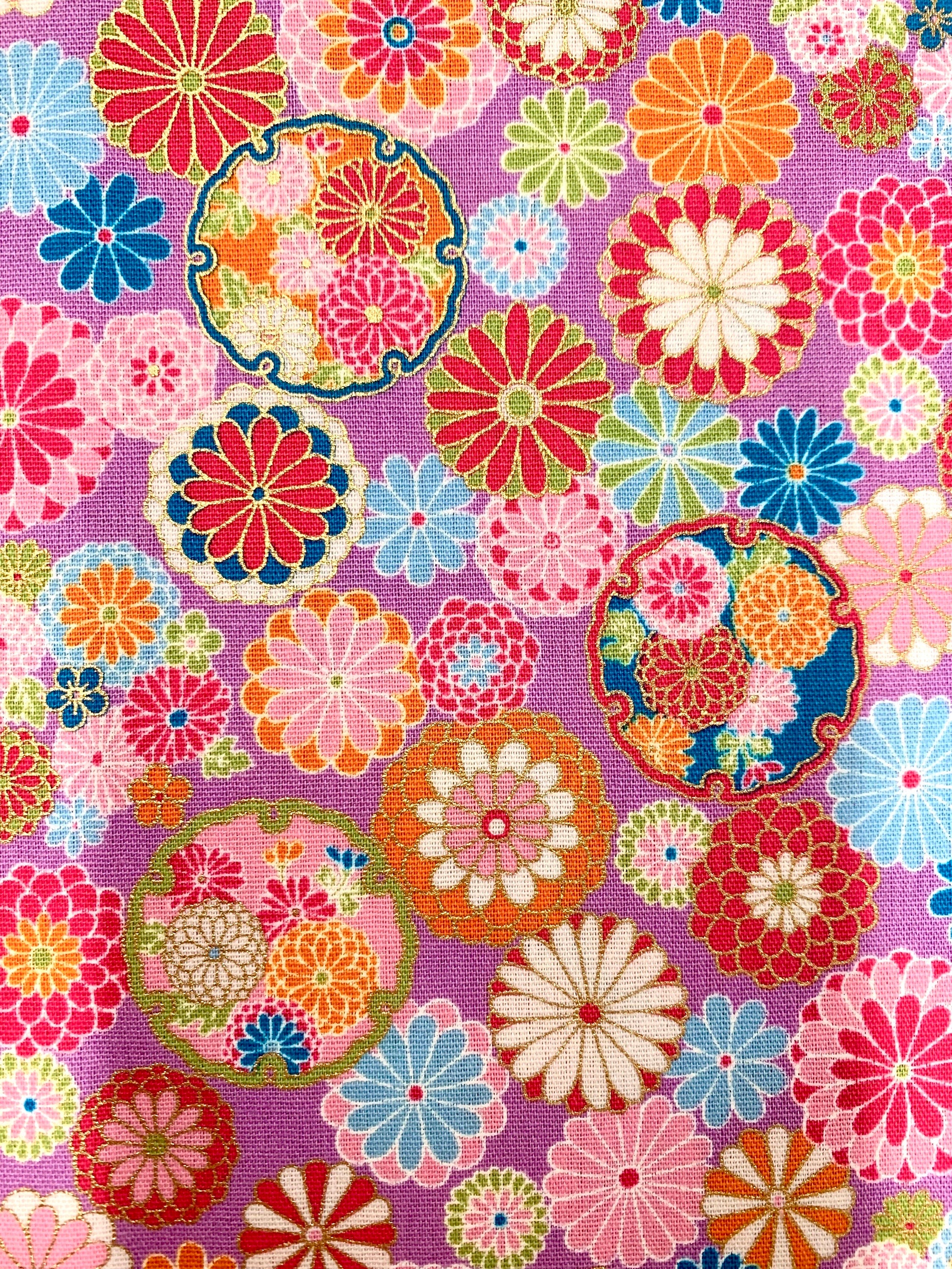 Senyo Golden Flower Story Chrysanthemums Japanese cotton fabric SK-7600-1B pink lavender white