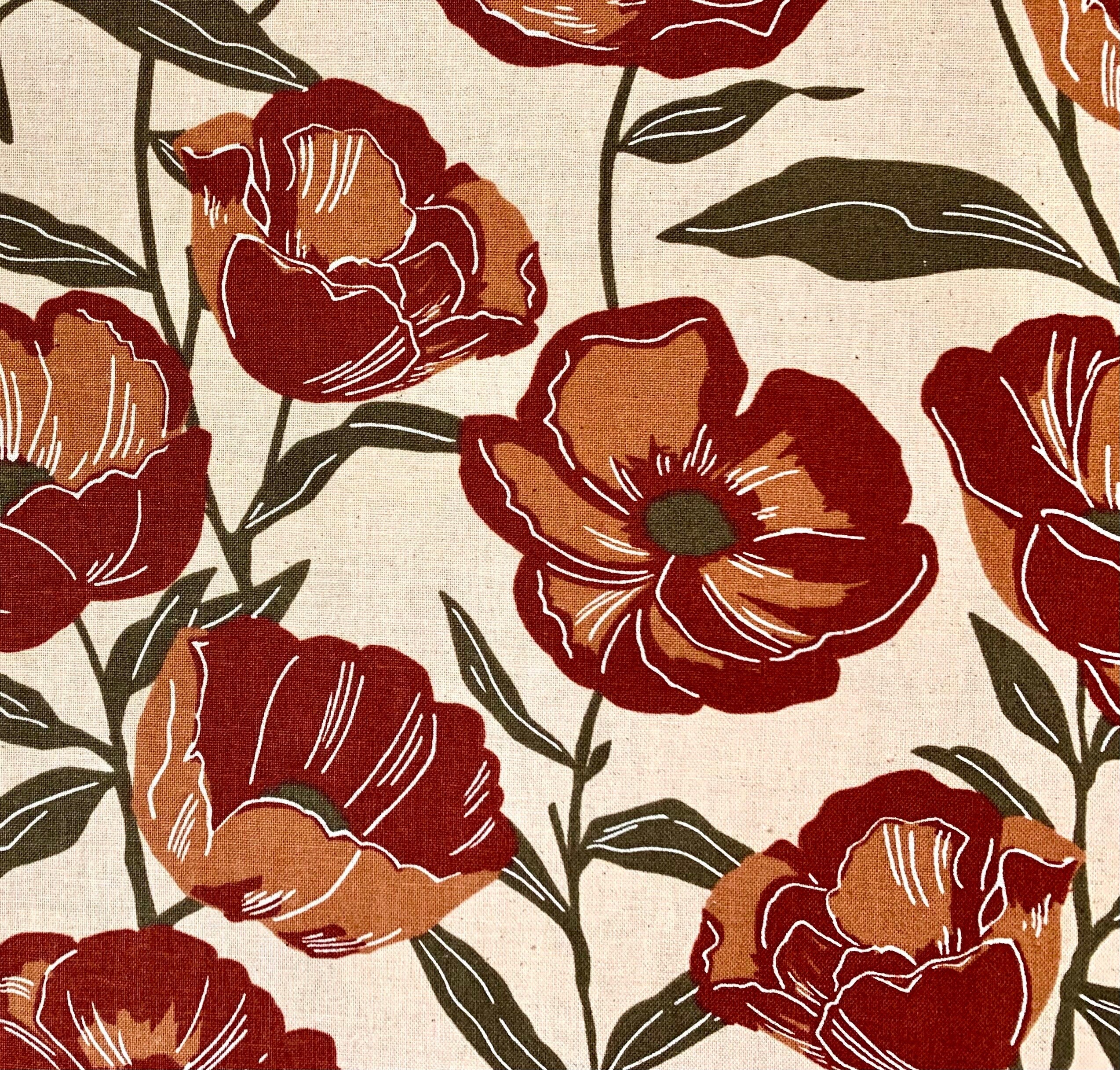 Koizumi Momen-t Fall Flowers cotton linen fabric 142-1283-A2 beige russet