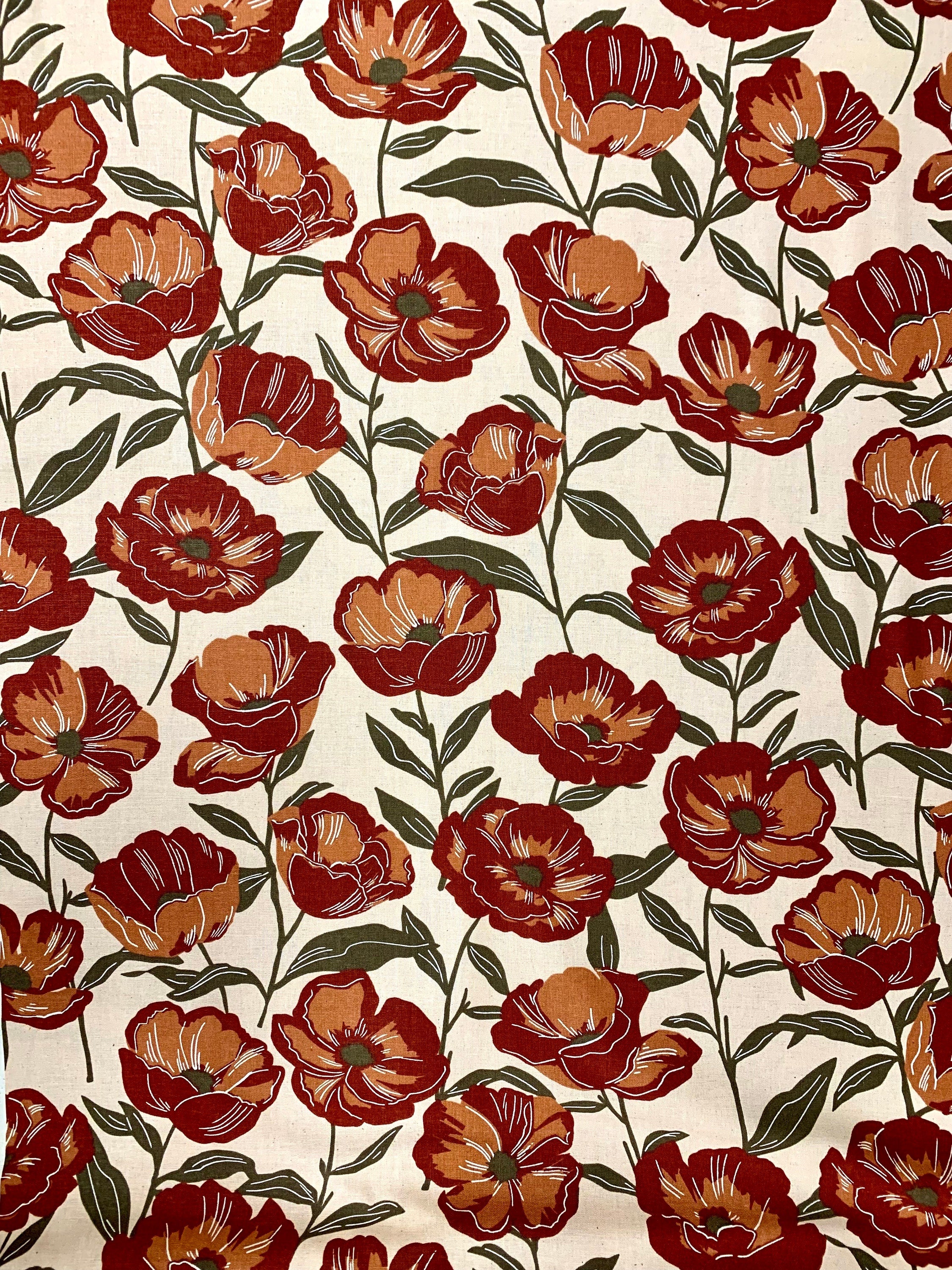 Koizumi Momen-t Fall Flowers cotton linen fabric 142-1283-A2 beige russet