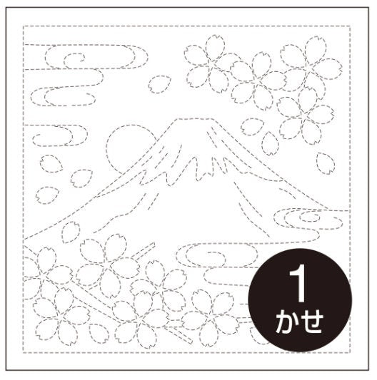 Olympus - Mt. Fuji and Cherry Blossom Cotton Sashiko Sampler Cloth - White