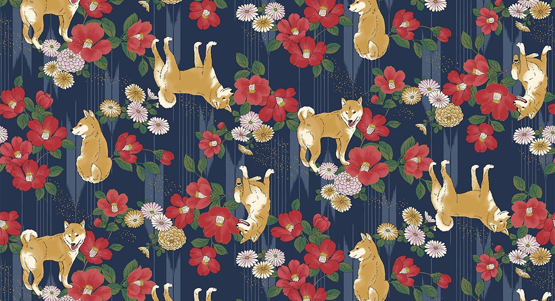 QuiltGate - PRE-CUT Hyakka Ryoran Shiba Camellias Cotton Fabric - Pink