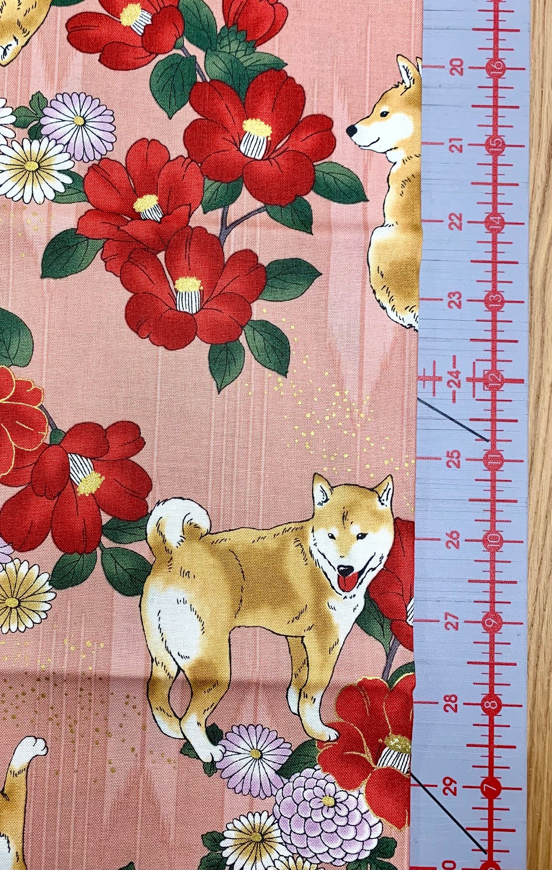 QuiltGate - PRE-CUT Hyakka Ryoran Shiba Camellias Cotton Fabric - Pink