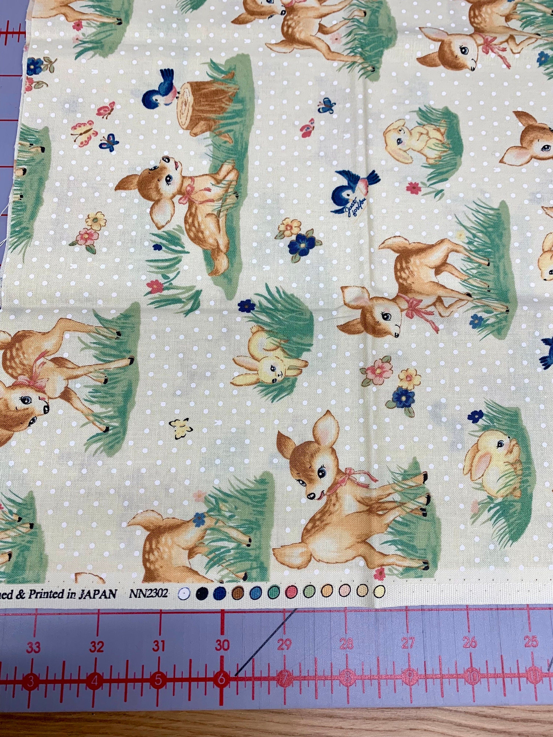 PRE-CUT Cosmo un/nö Delightful Deer cotton fabric yellow