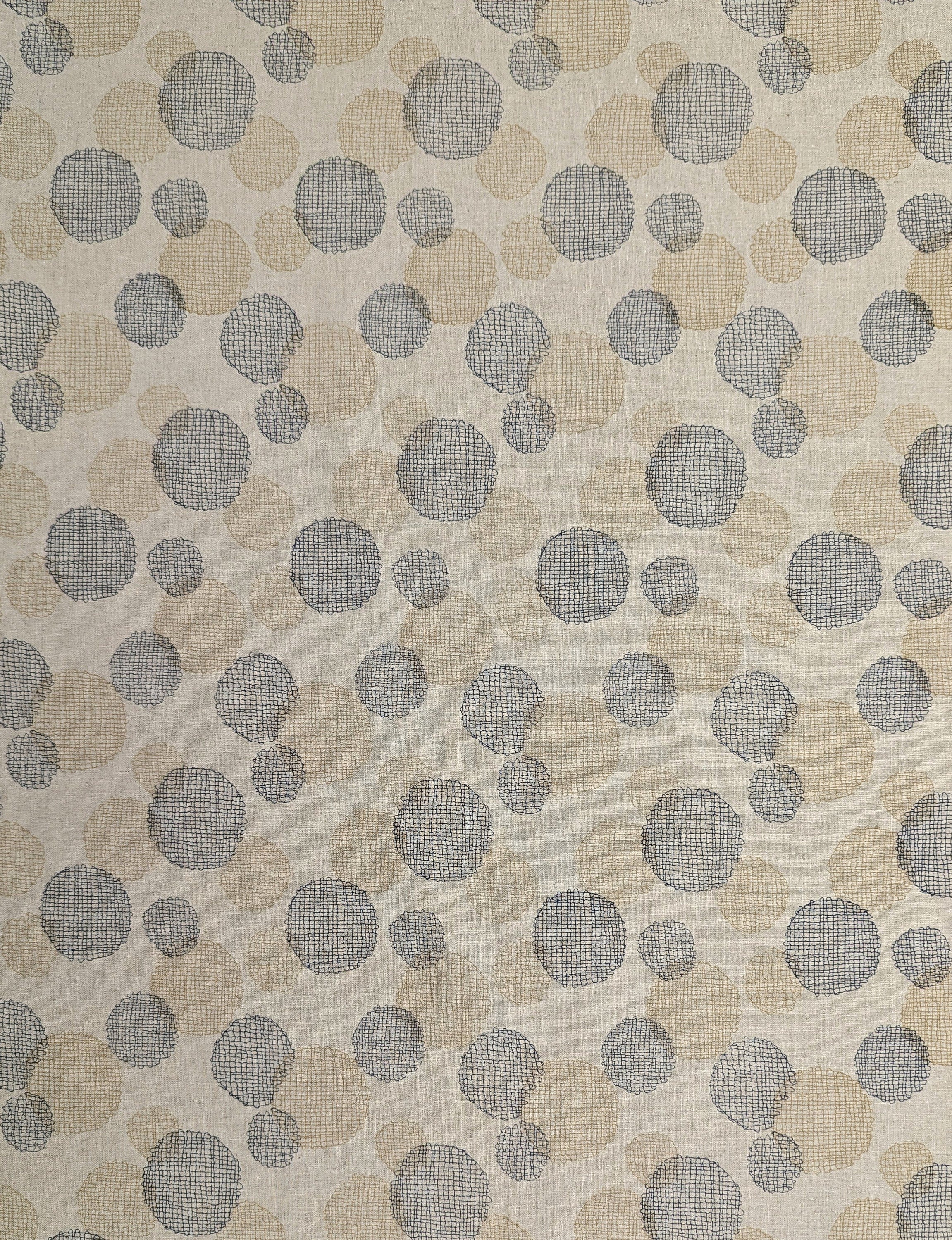 Crosshatched Circles on Natural Japanese Cotton Linen Blend PJ-2622CL-B yellow