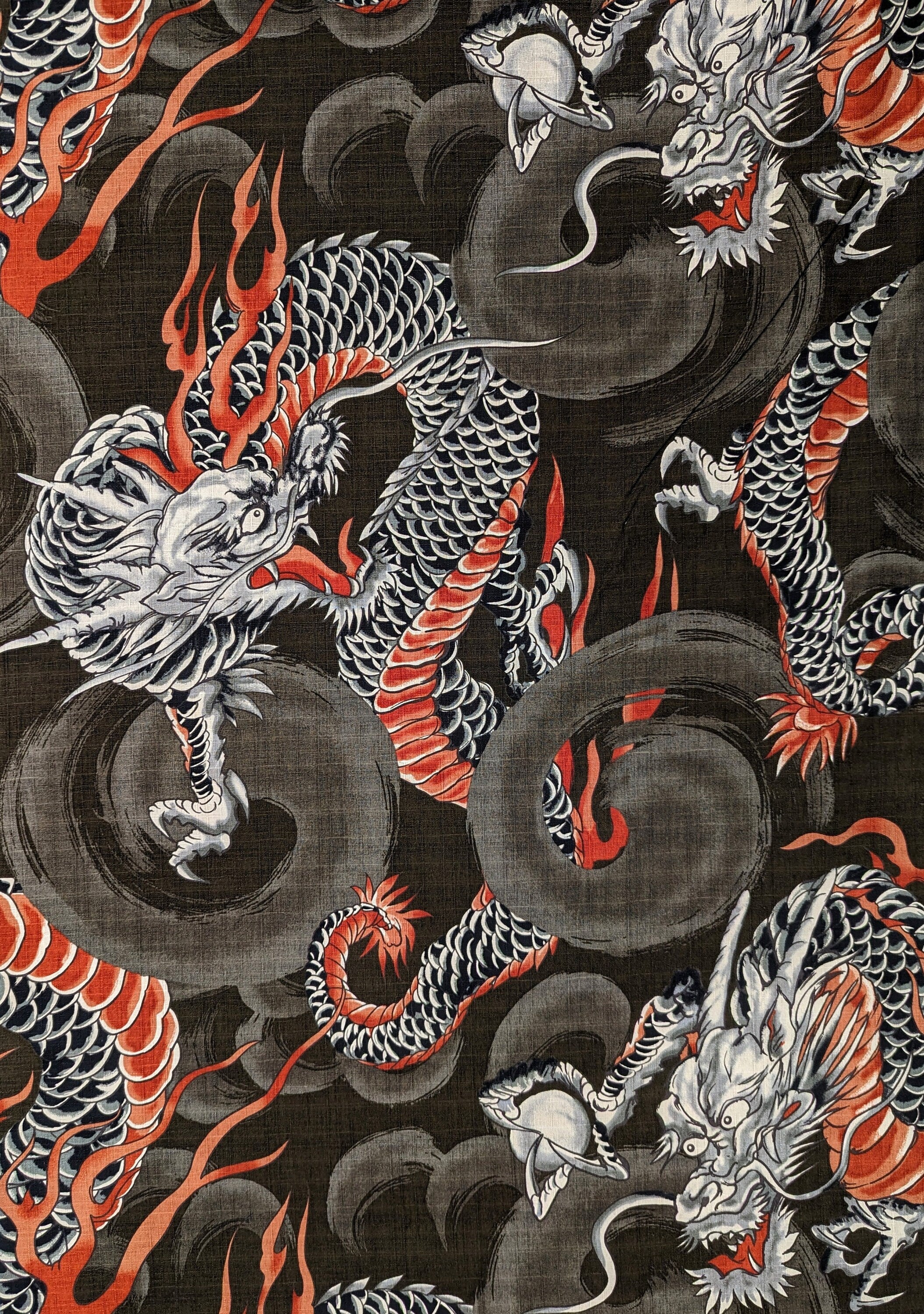 Hokkoh - REMNANT Half Yard Stormy Dragons Cotton Dobby - Brown