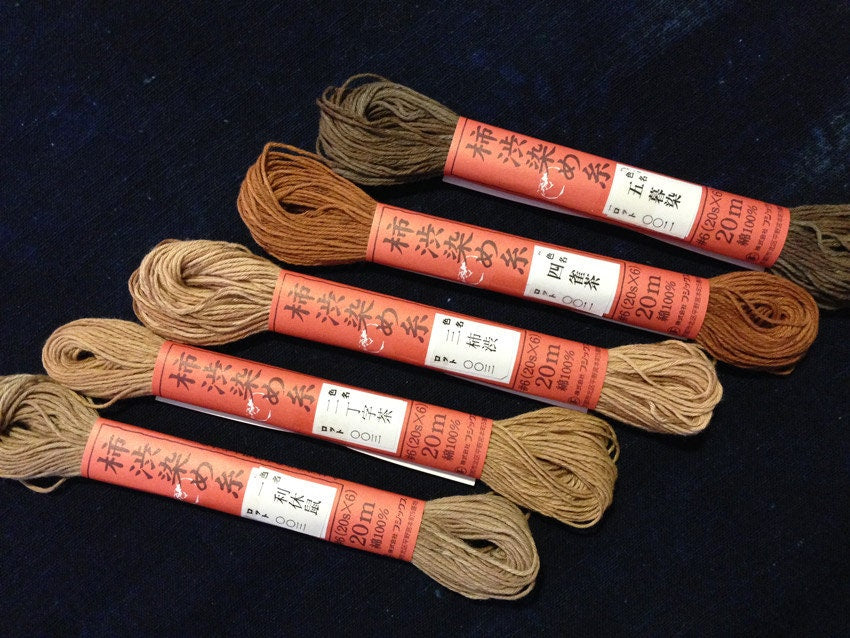 Fujix - Cotton Thread Hand Dyed with Persimmon 'Kakishibu' 柿渋 Set-of-5