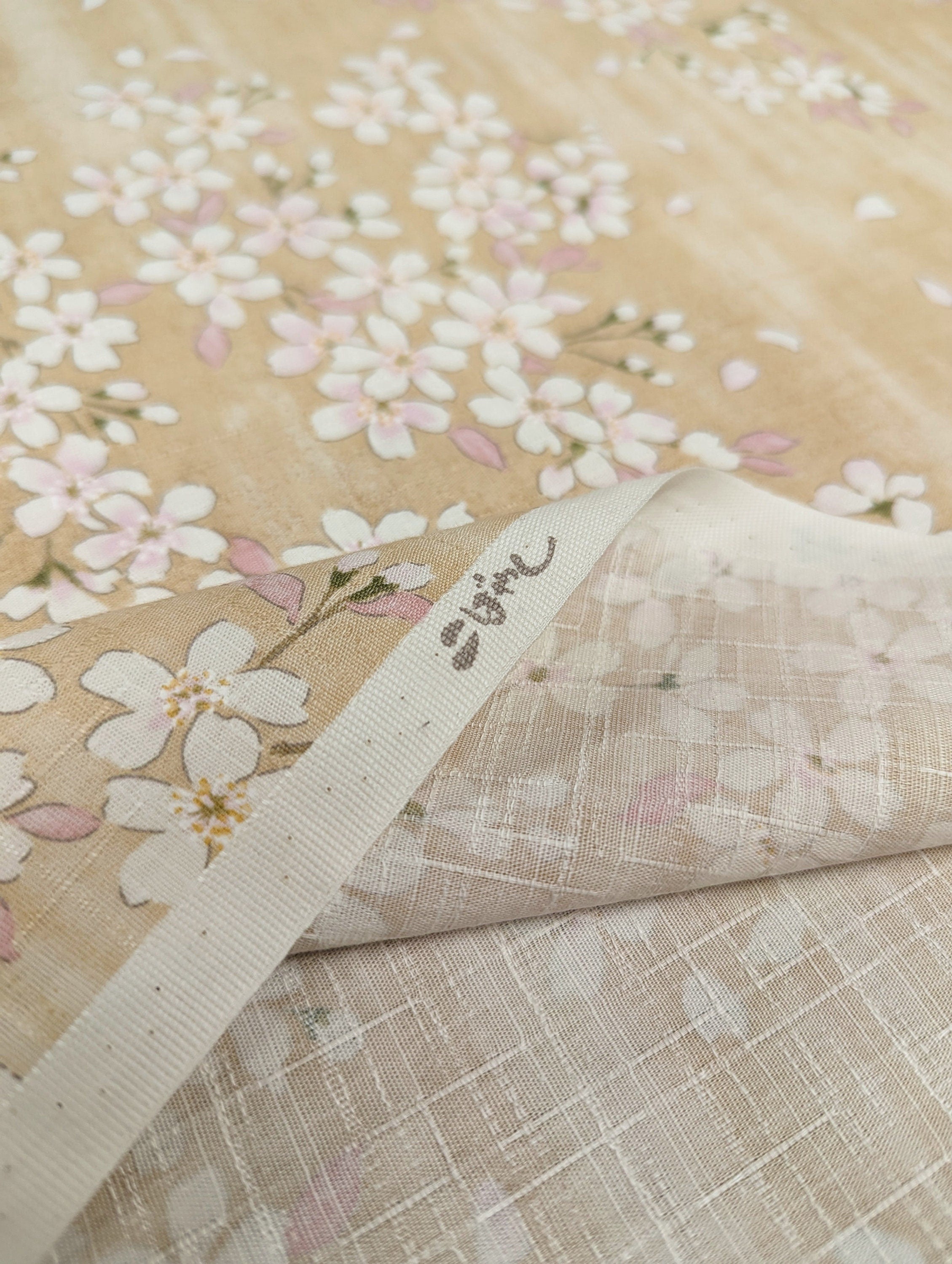 Sakura Blossoms Kobayashi Japanese dobby cotton fabric KTS-6850-A yellow