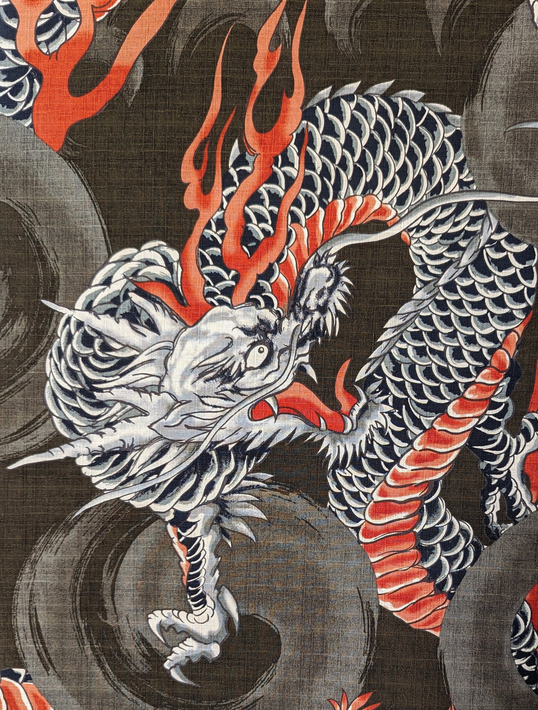 Hokkoh - REMNANT Half Yard Stormy Dragons Cotton Dobby - Brown