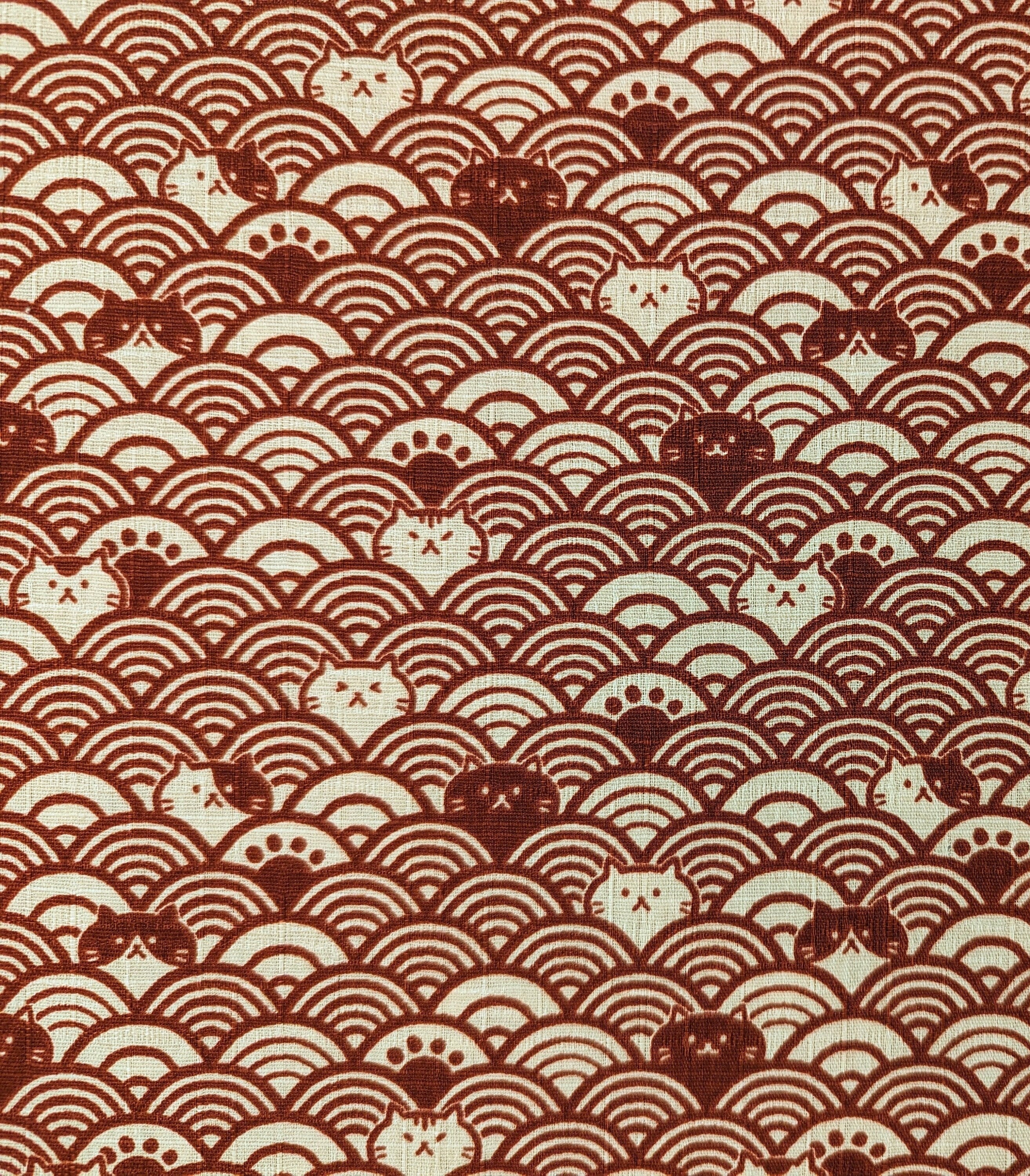Waves with Cats Cosmo Japanese cotton dobby fabric AP41903-2A red
