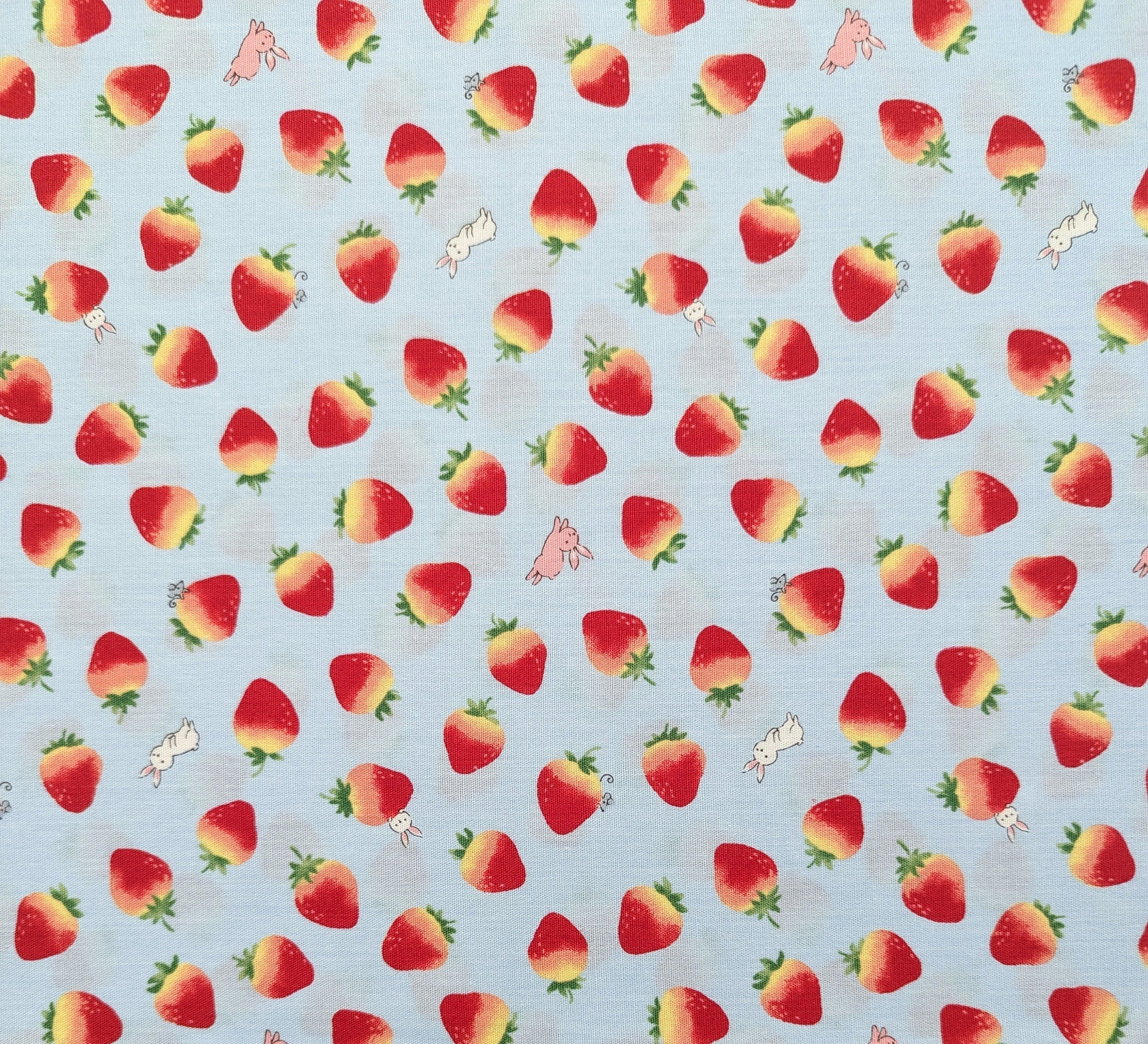 Strawberry Bunnies Cosmo kawaii cotton fabric SP2400-1C light blue