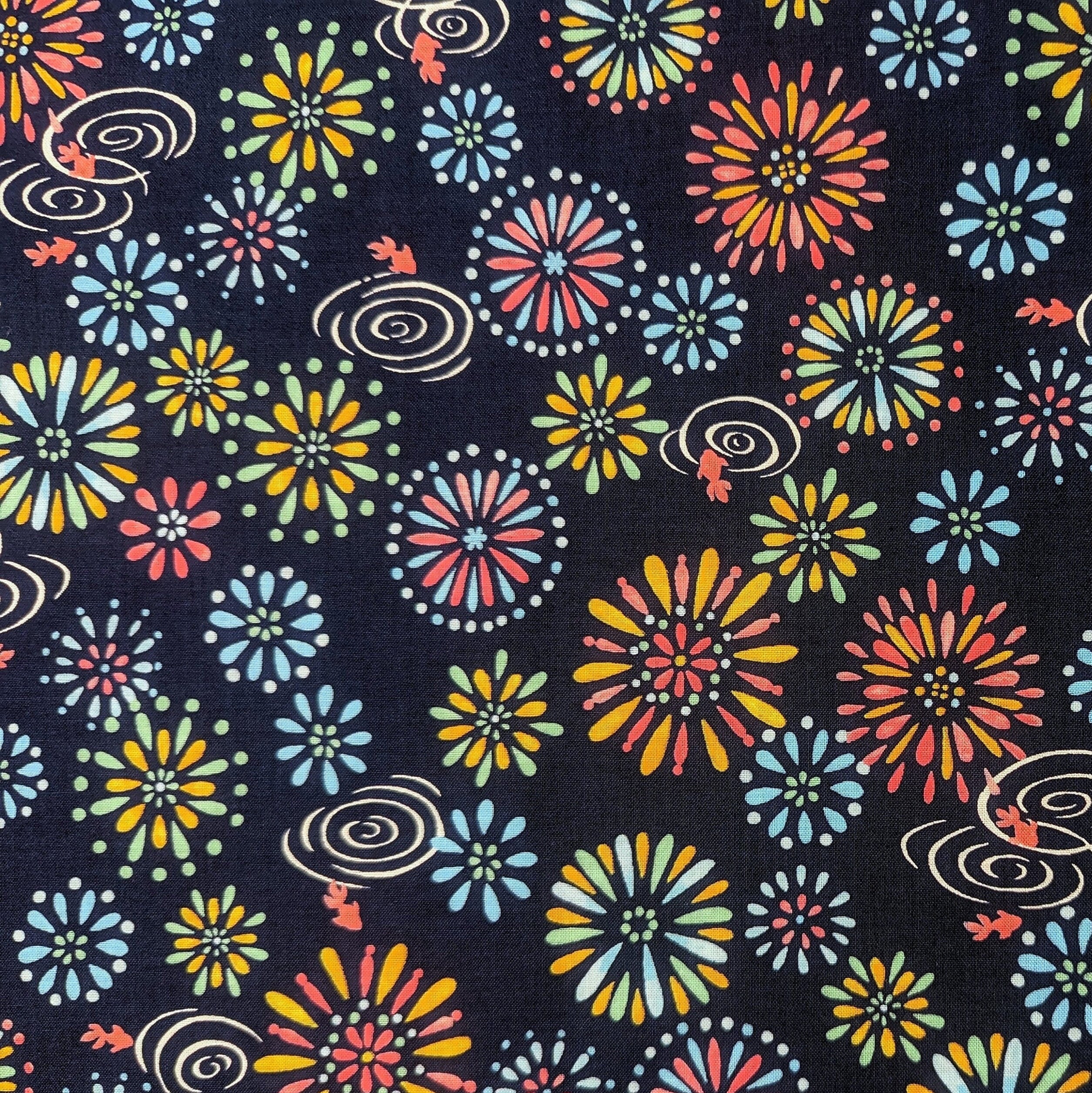 Fireworks and Koi Sevenberry Japanese cotton fabric 850199 1-5 blue