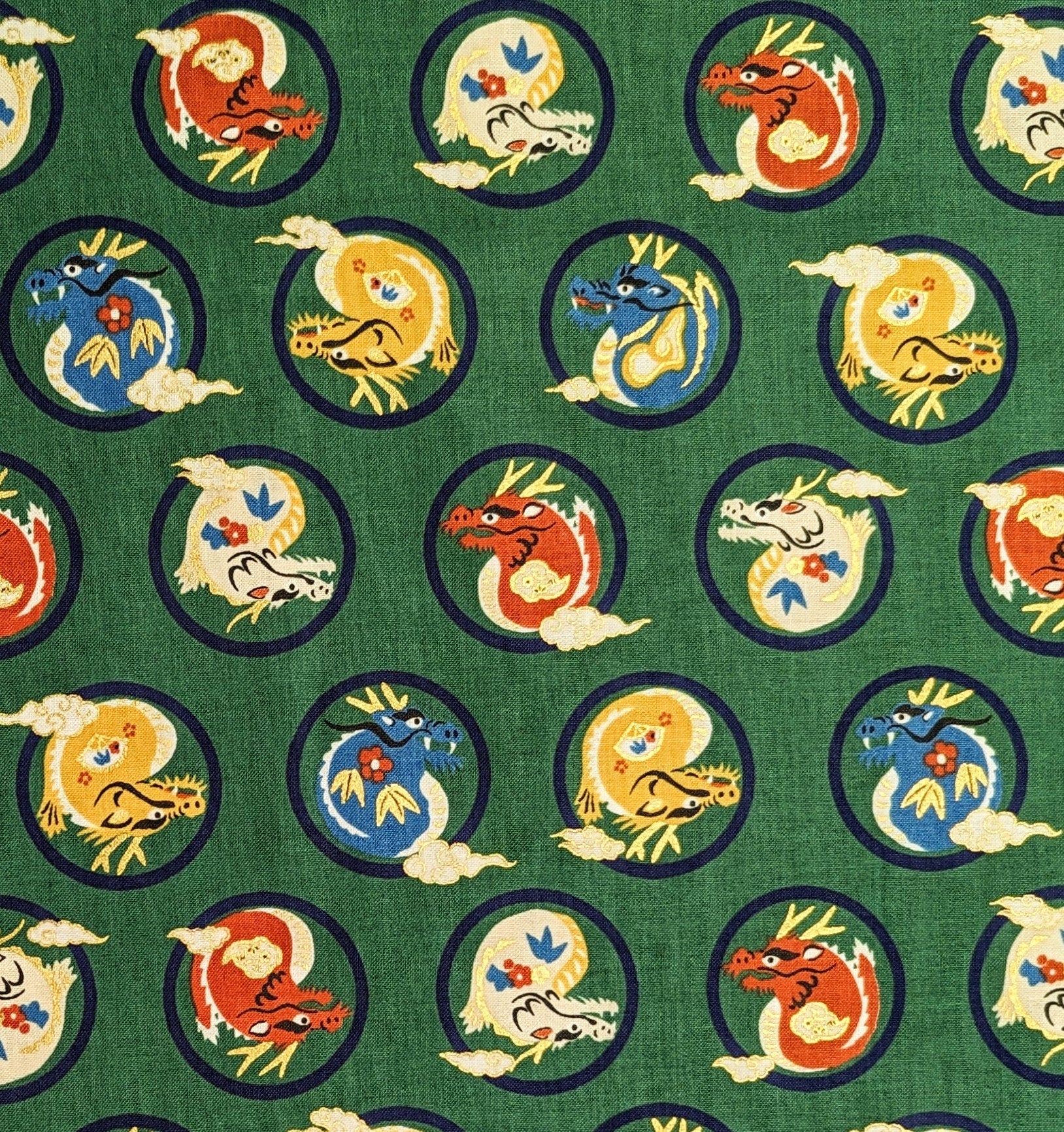 Little Dragons Hokkoh cotton fabric 1024-135-1C green
