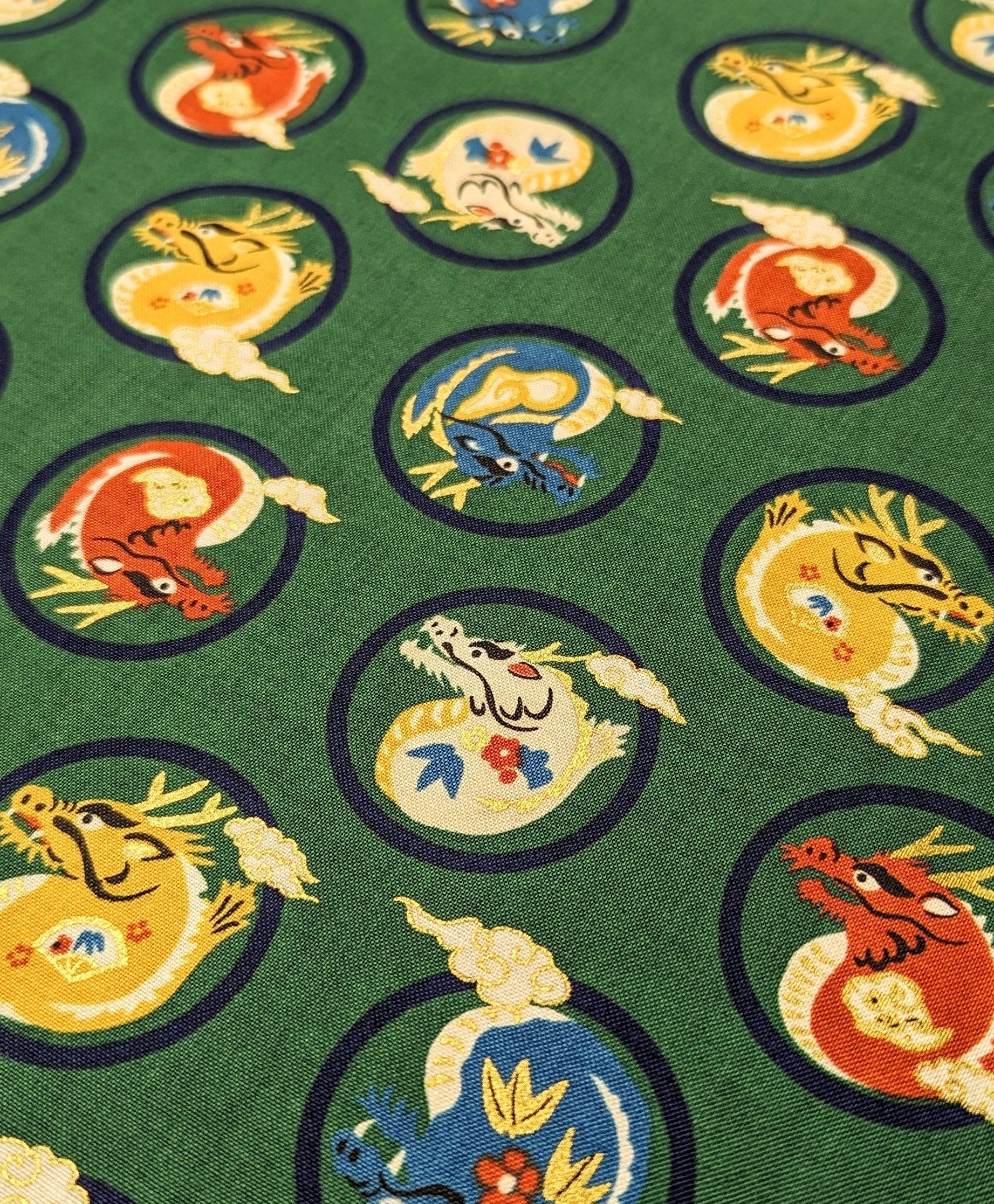 Little Dragons Hokkoh cotton fabric 1024-135-1C green