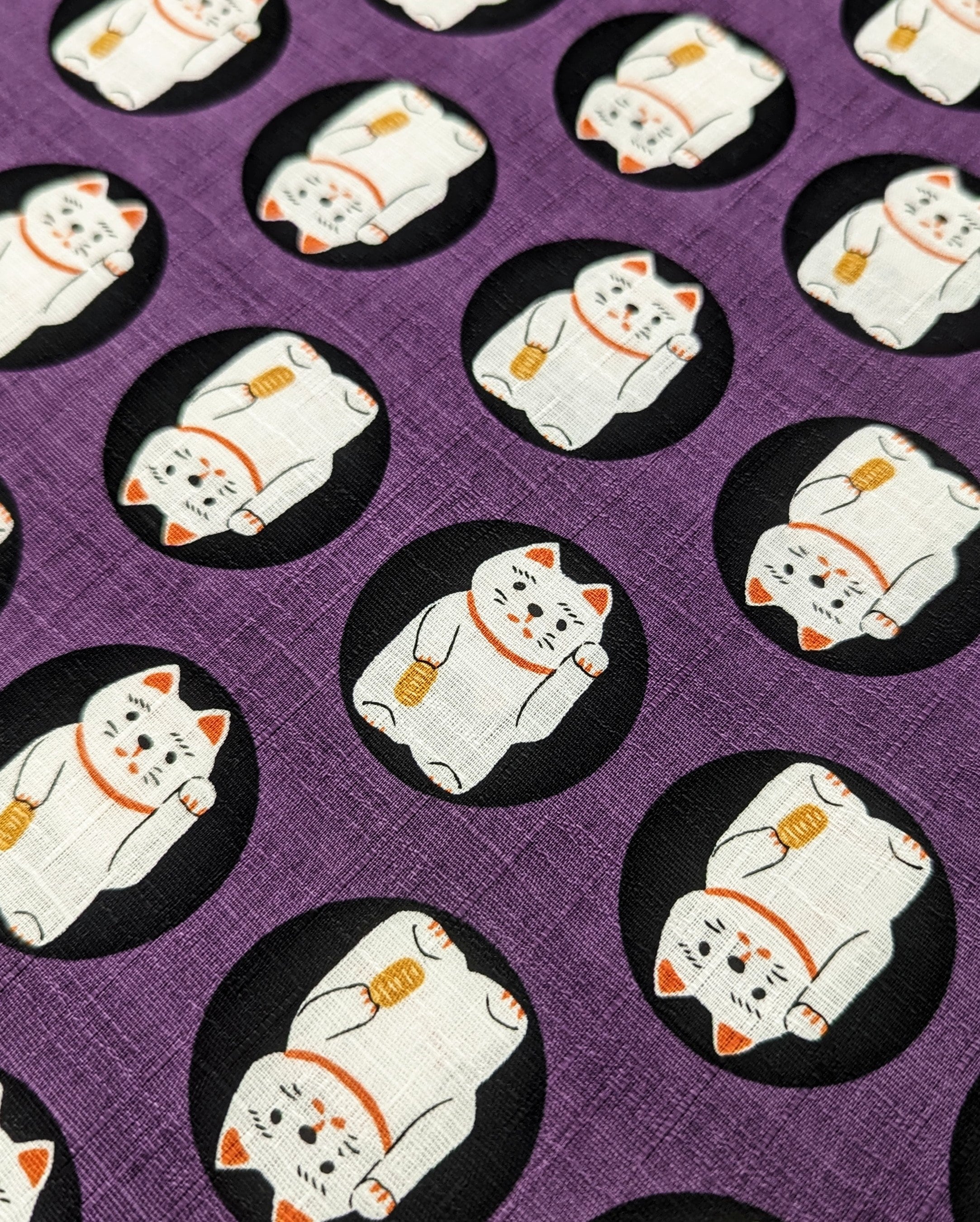 Hokkoh Lucky Cats Japanese cotton dobby fabric 1024-130-1-D purple