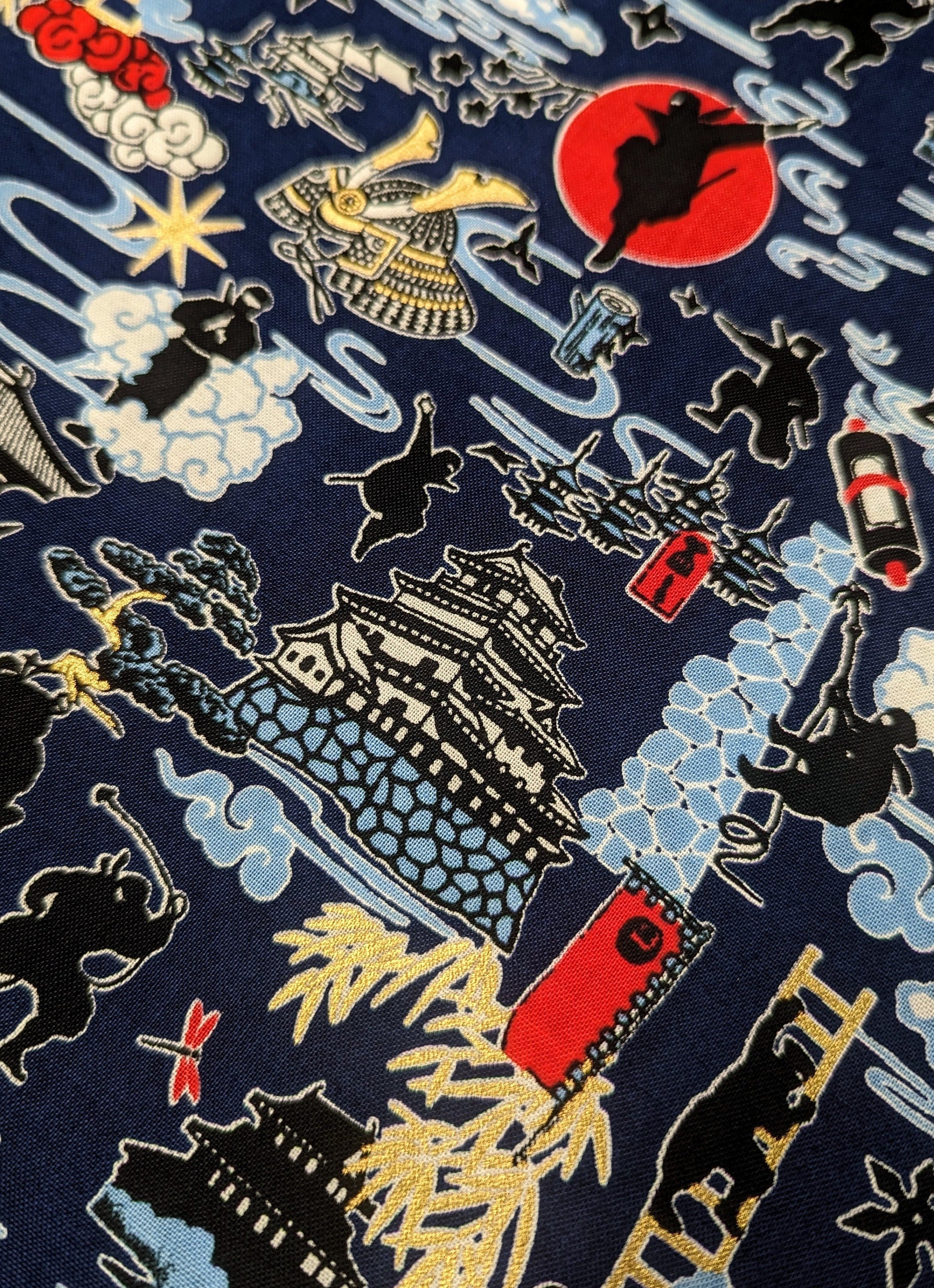 Ninjas in Action Suntone Japanese cotton fabric ST-5503-2E navy blue