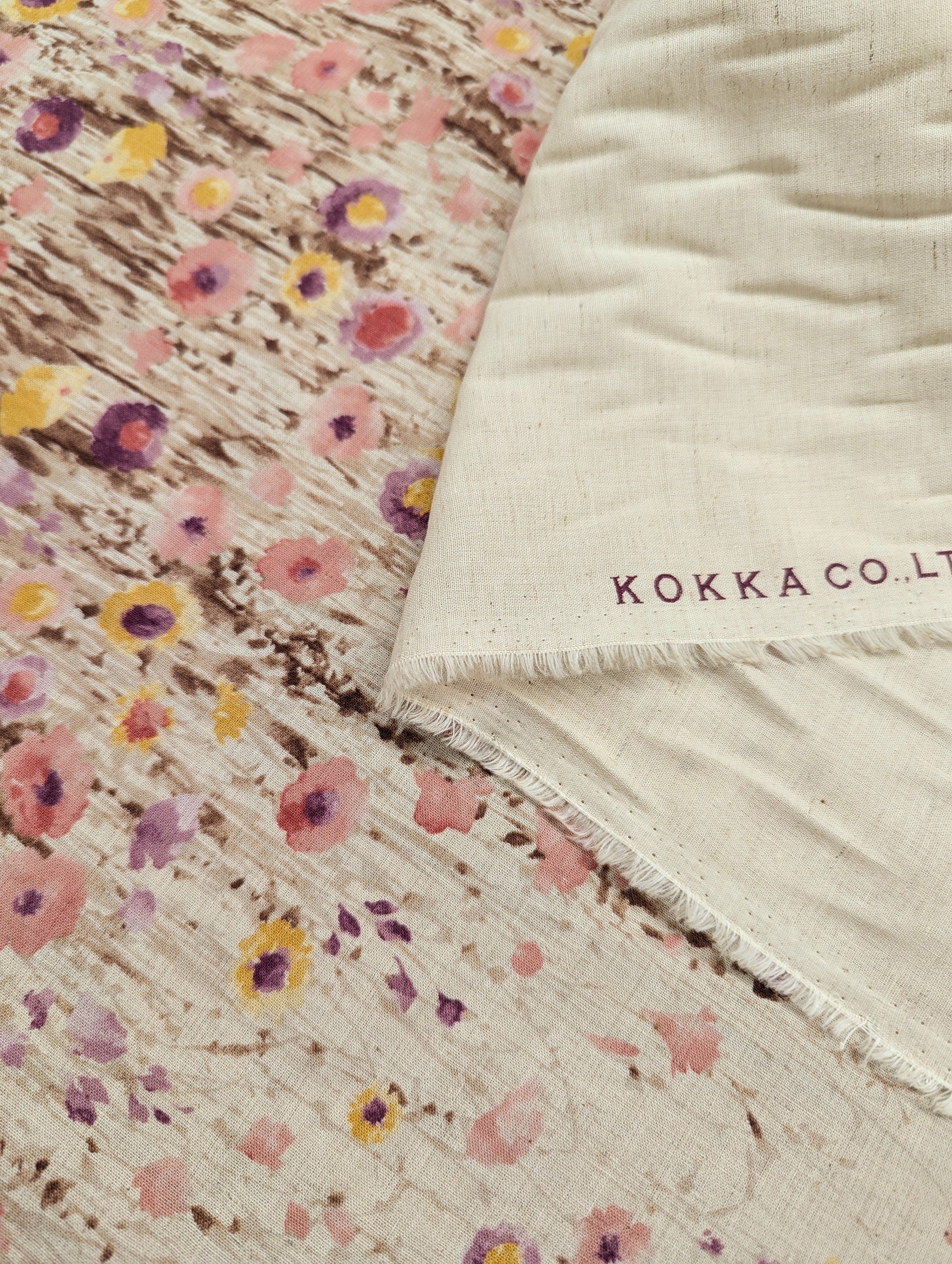 Watercolor Meadows Kokka Japanese cotton linen fabric YFA-41040-1 A red