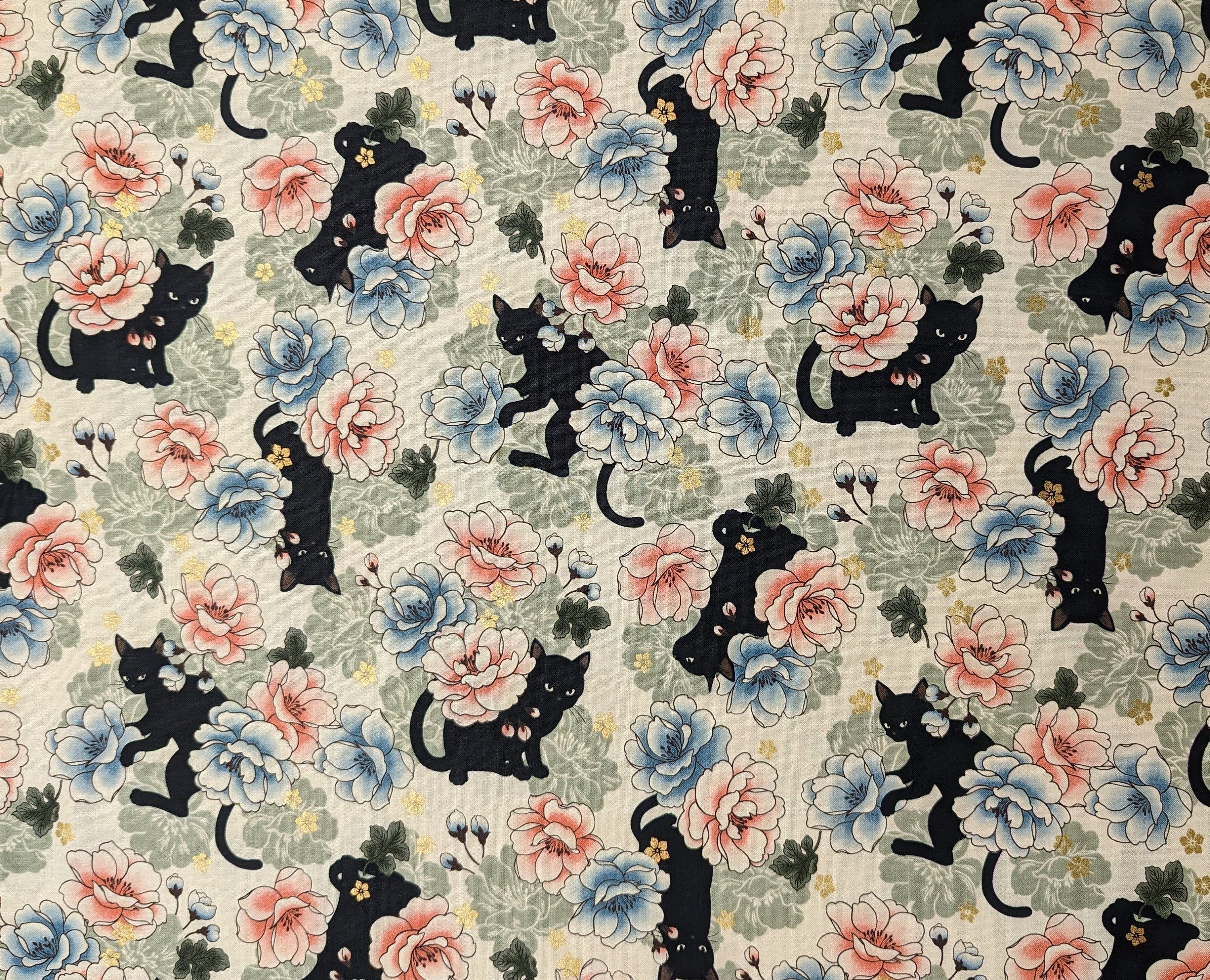 Blossoming Cats Quilt Gate Hyakka Ryoran Japanese cotton fabric HR3450-11 A white