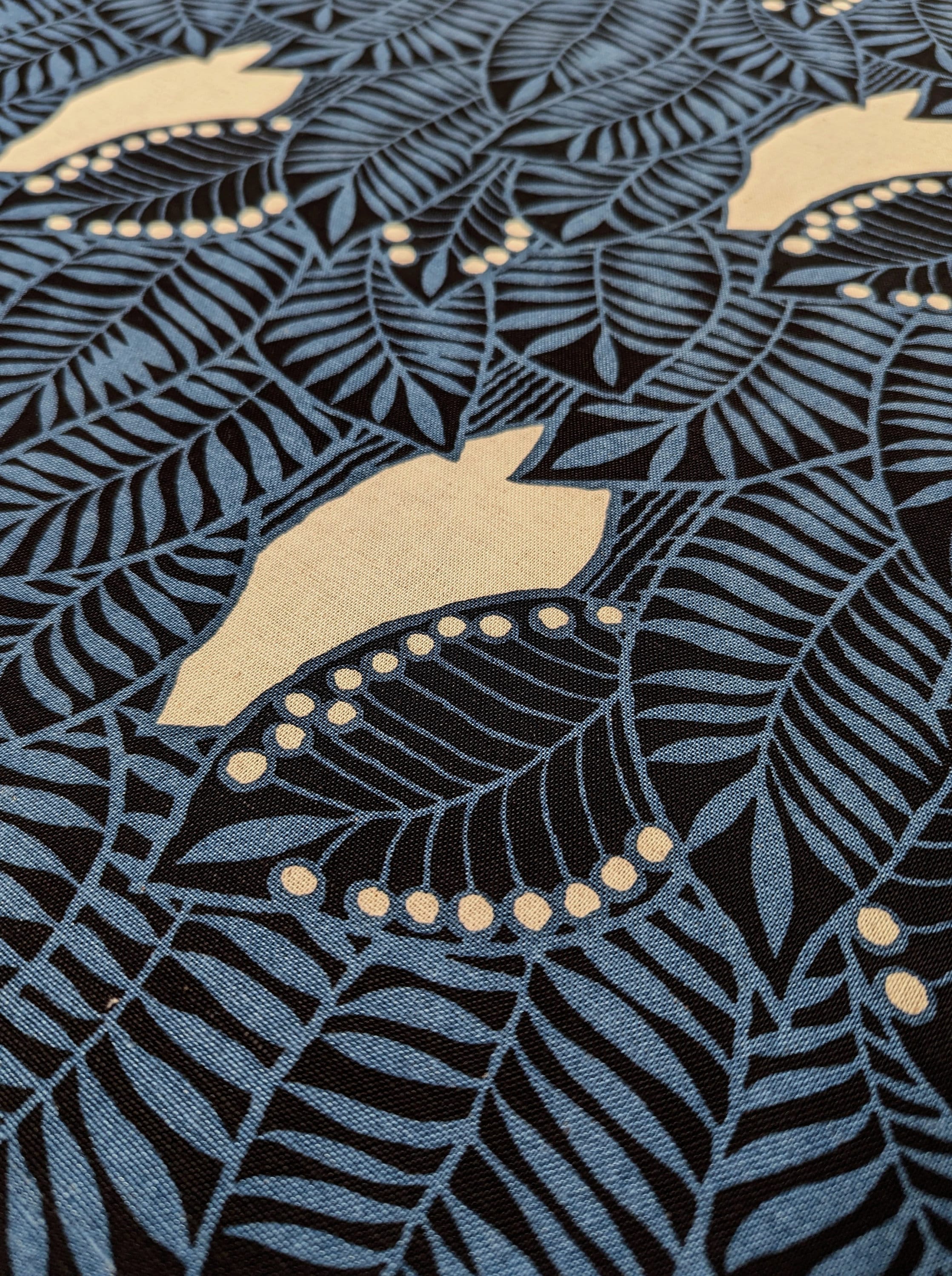 Tropical Forest Kobayashi Japanese cotton linen canvas fabric UP5879-B blue & black