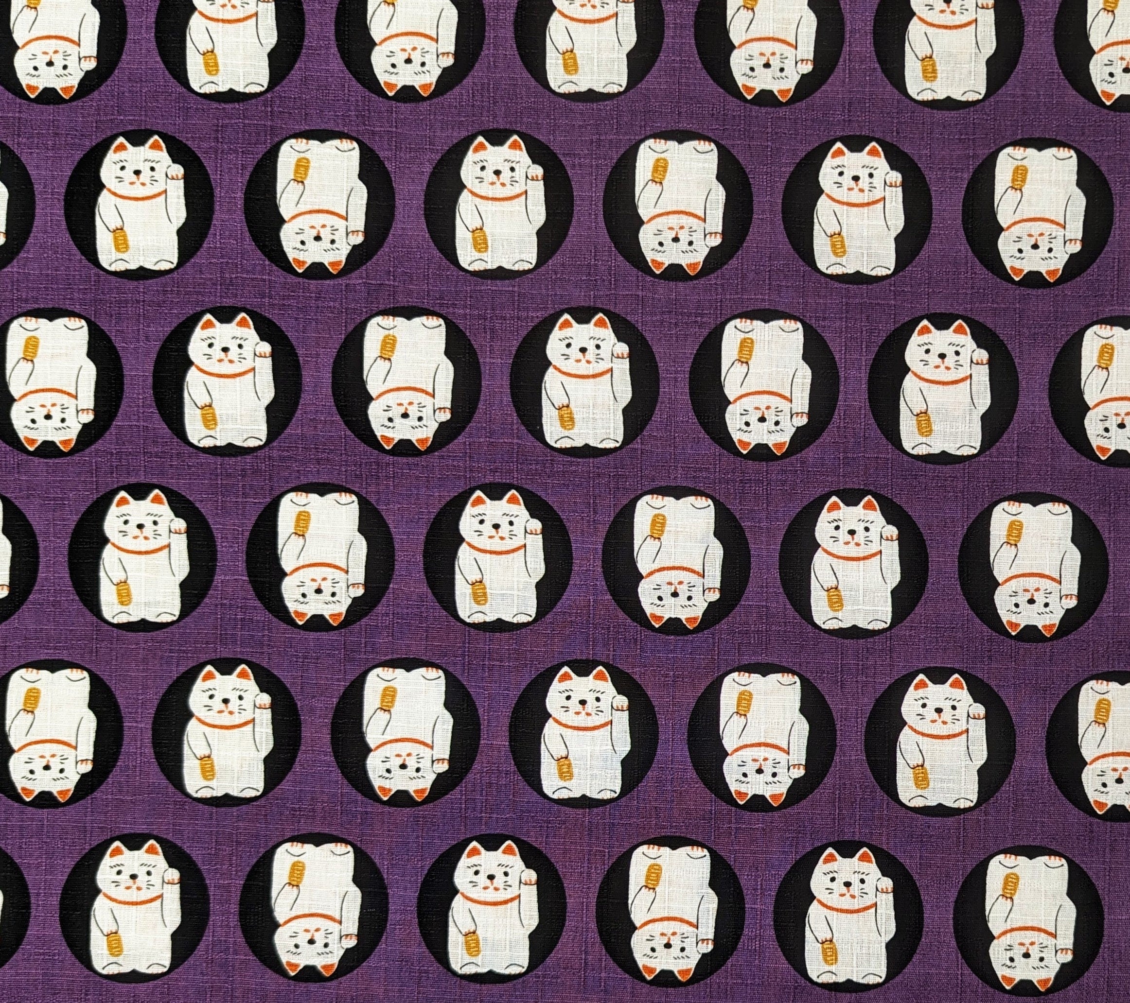 Hokkoh Lucky Cats Japanese cotton dobby fabric 1024-130-1-D purple