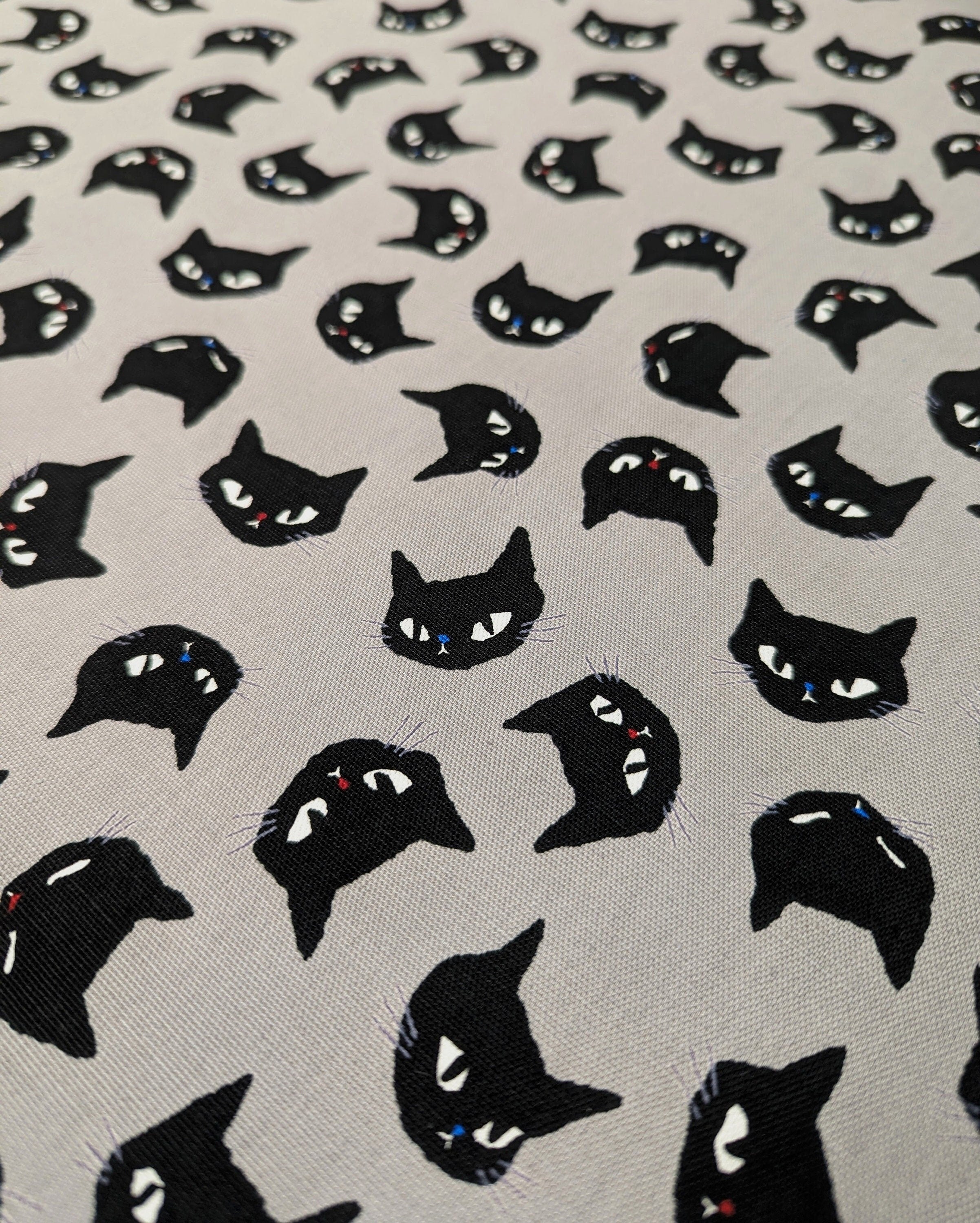 Black Cats Japanese Oxford cotton canvas fabric H-7094-1-E gray