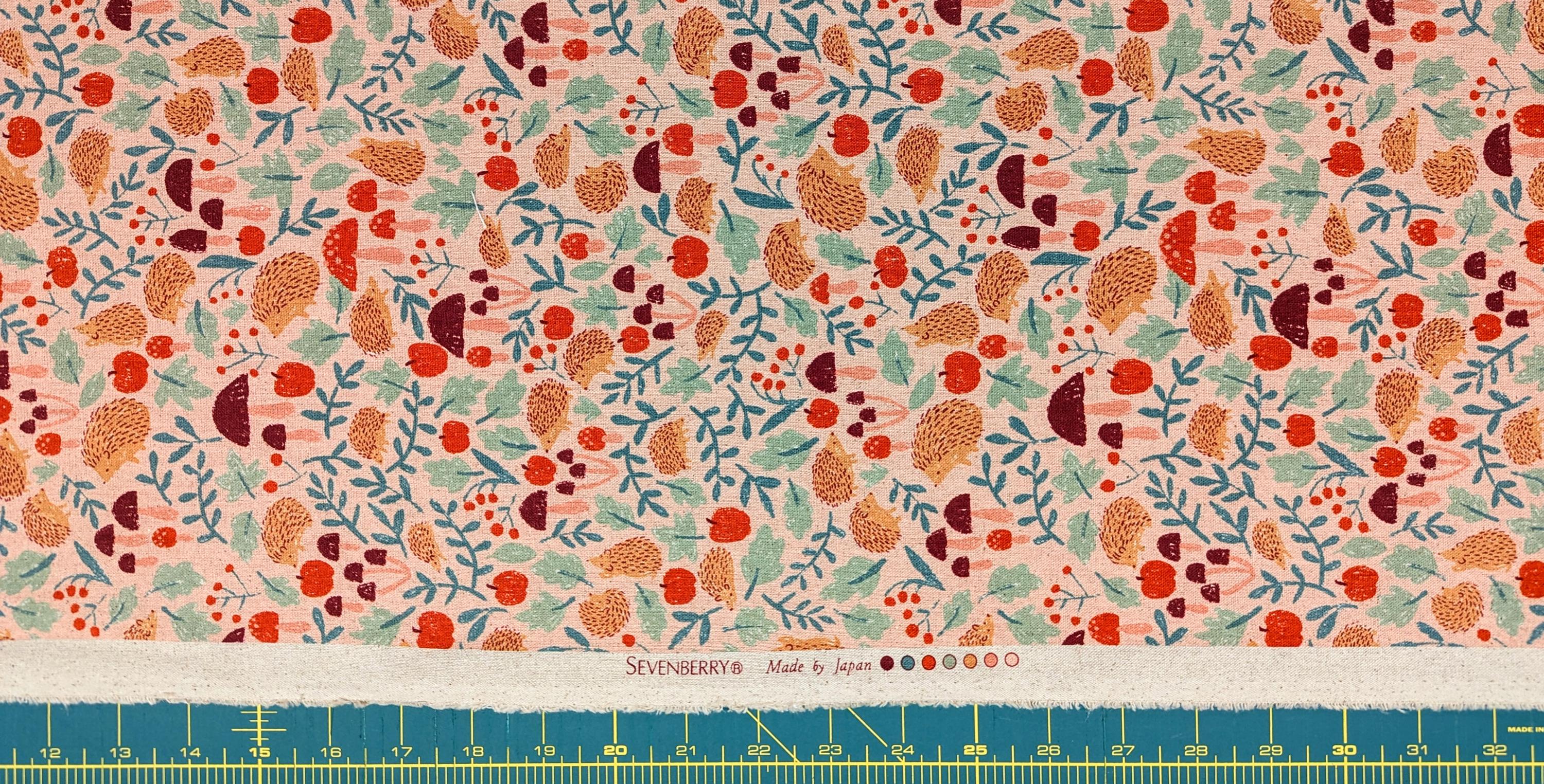 Hedgehogs & Fungi Sevenberry Japanese cotton linen light weight canvas fabric 850407-1-2 pink