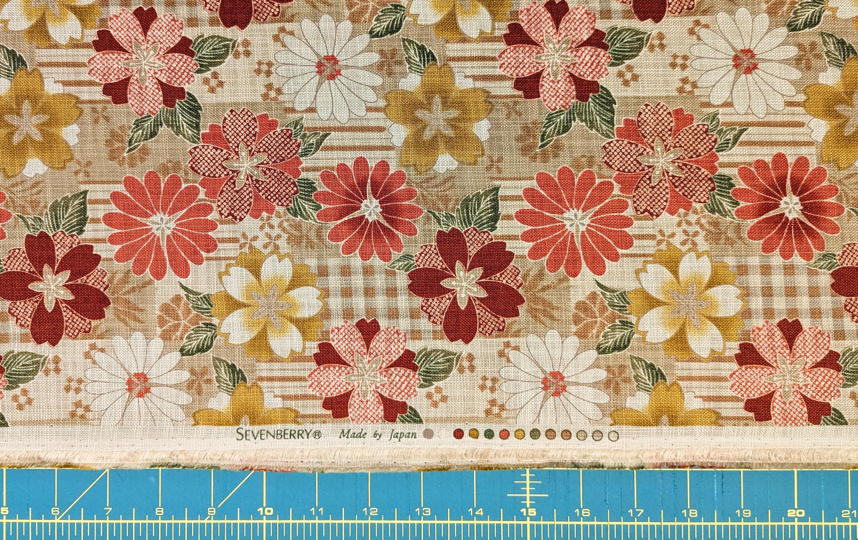 Sevenberry Rustic Checkerboard Flowers Japanese cotton fabric 83057-1-3 red & beige