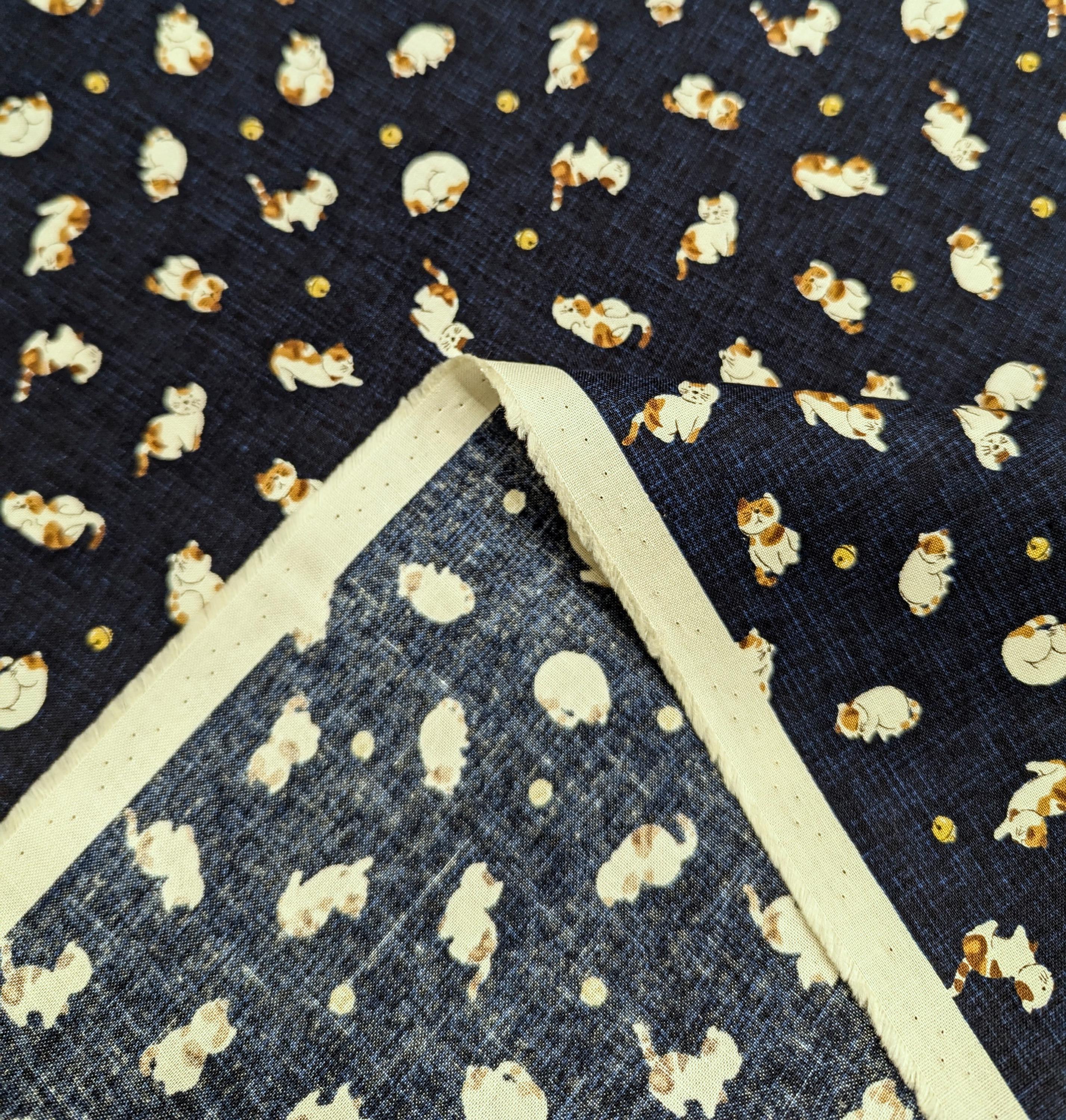 Sevenberry Cats & Bells Japanese cotton fabric 88234-4-1 navy blue