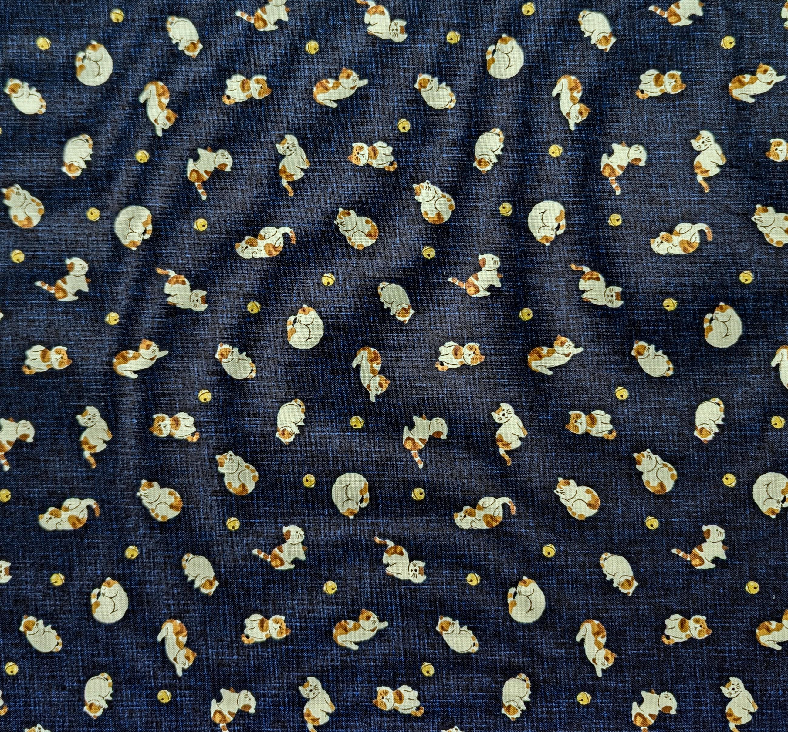 Sevenberry Cats & Bells Japanese cotton fabric 88234-4-1 navy blue