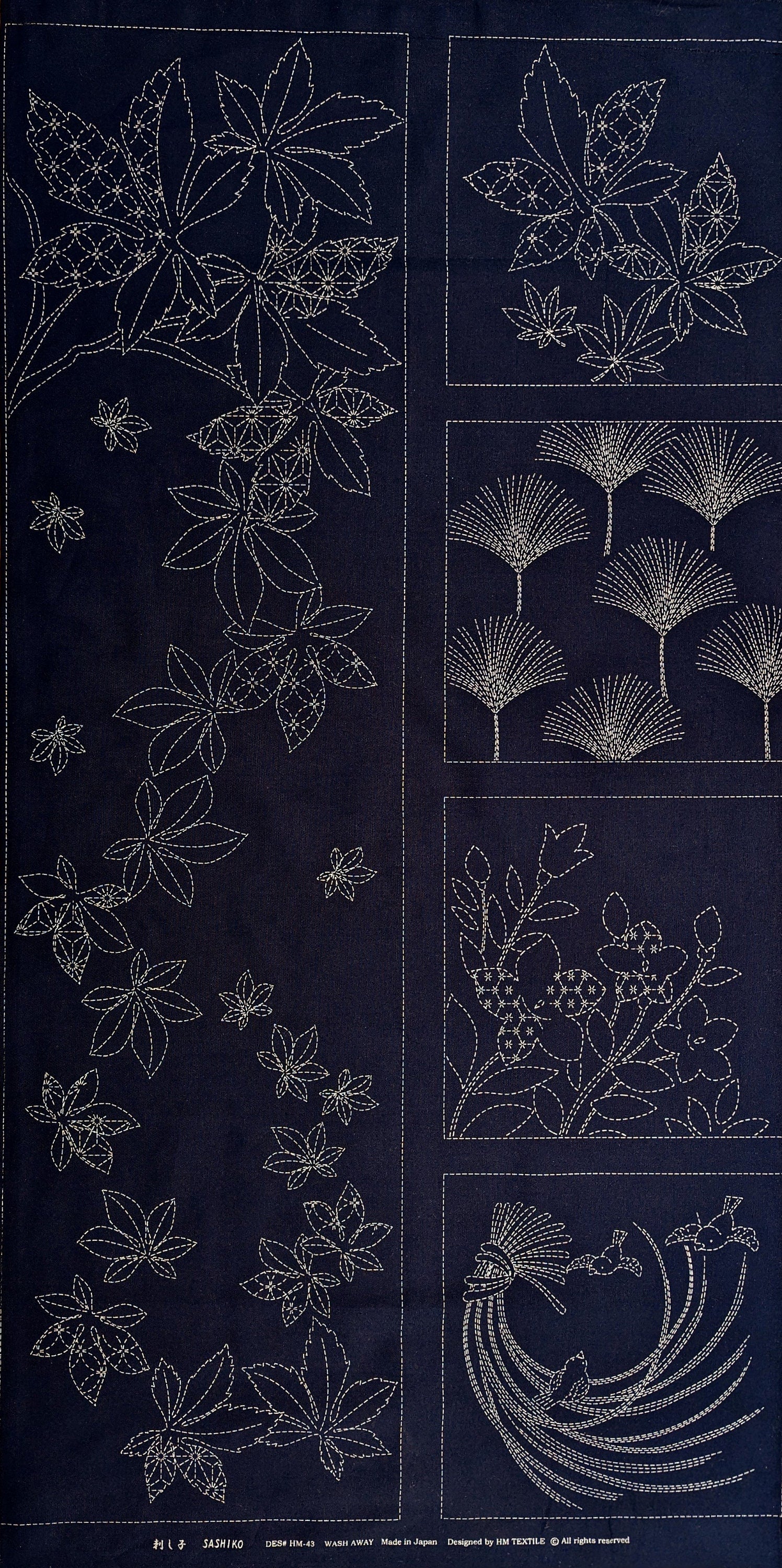 Orimono Imports - Summer Bloom Sashiko Washout Fabric Panel - Navy