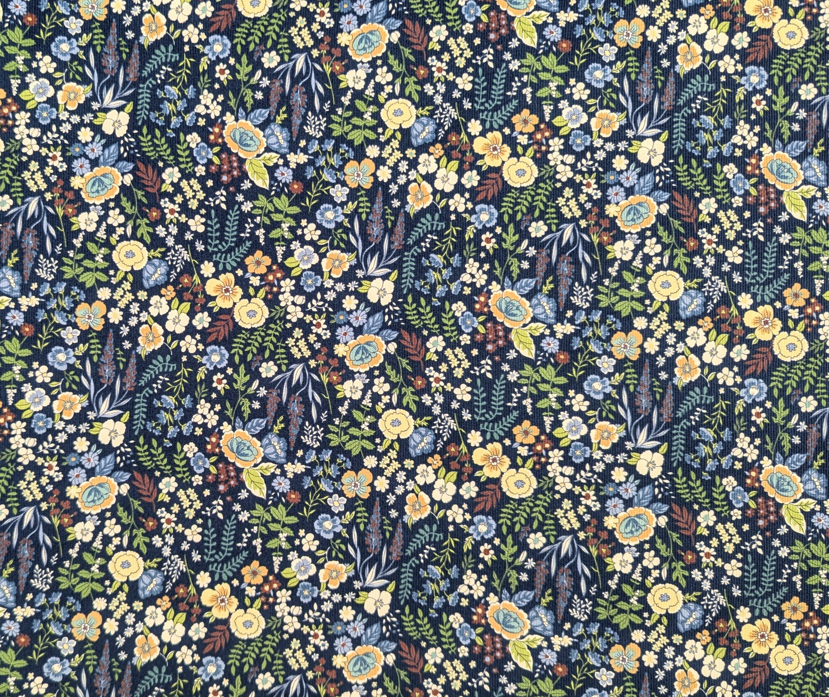 Kokka - Blooming Flowers Cotton Needlecord Corduroy - Blue