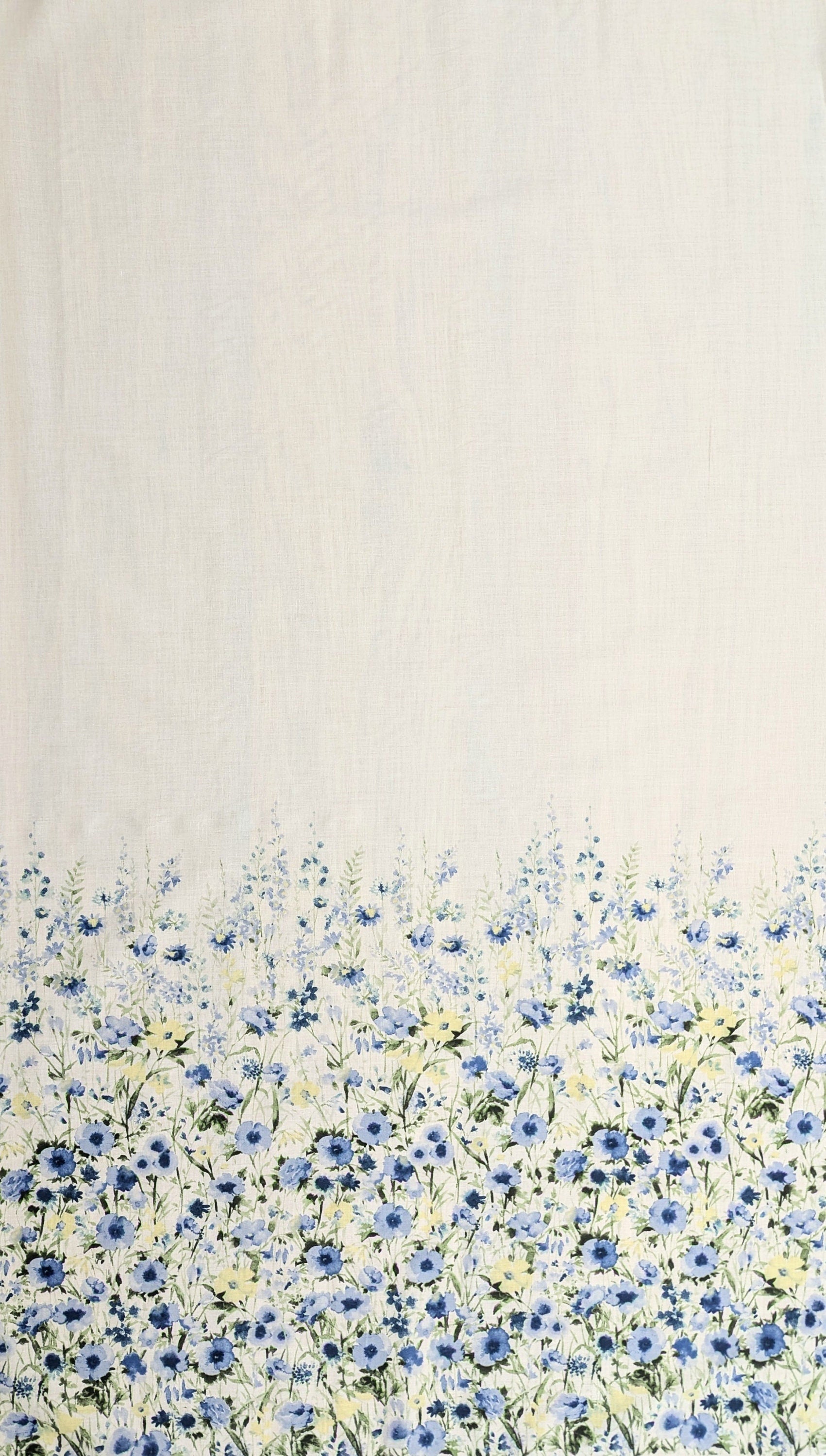Watercolor Sping Flowers Kokka border print Japanese cotton lawn fabric YFA-41030-1 B blue