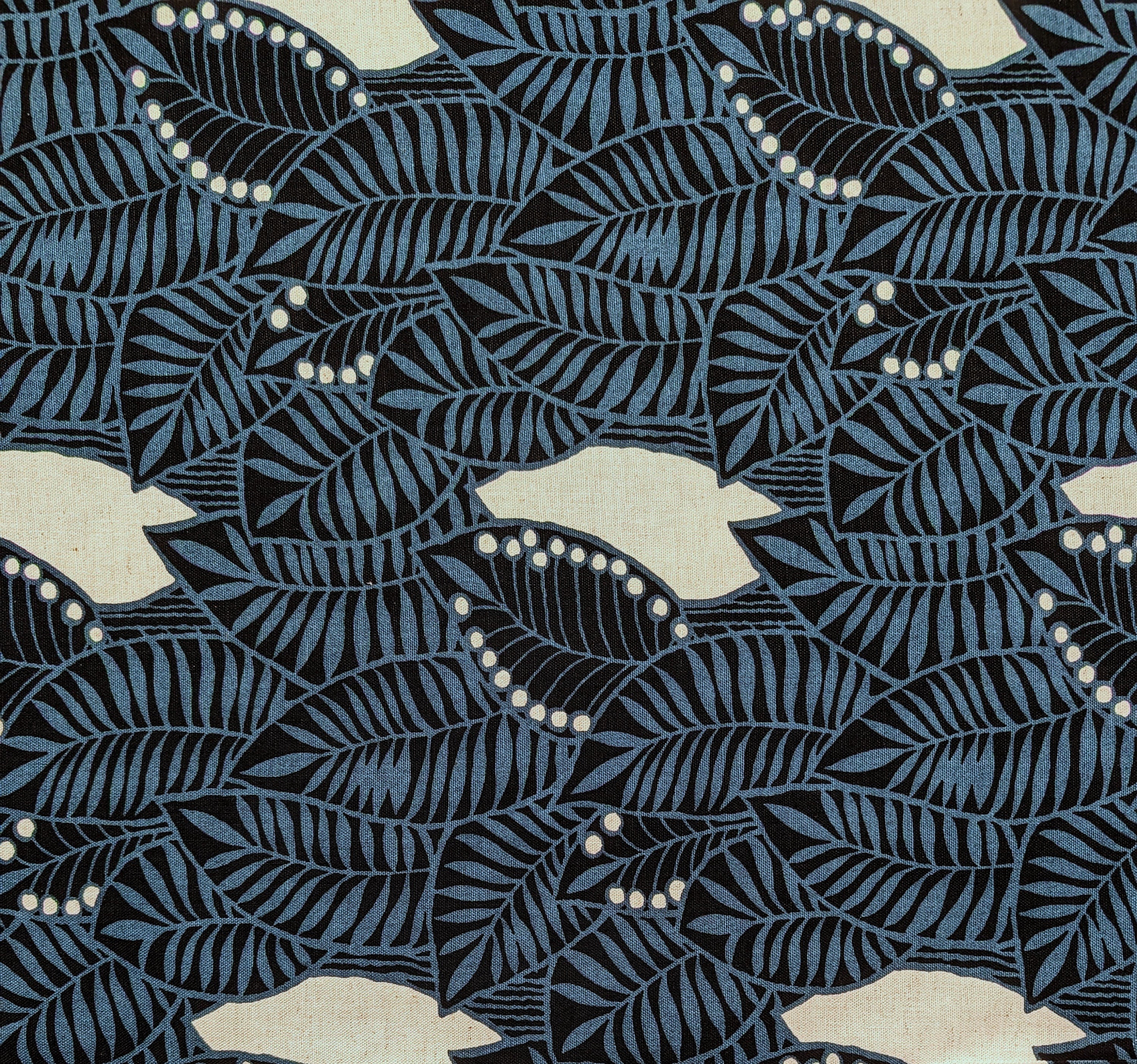 Tropical Forest Kobayashi Japanese cotton linen canvas fabric UP5879-B blue & black