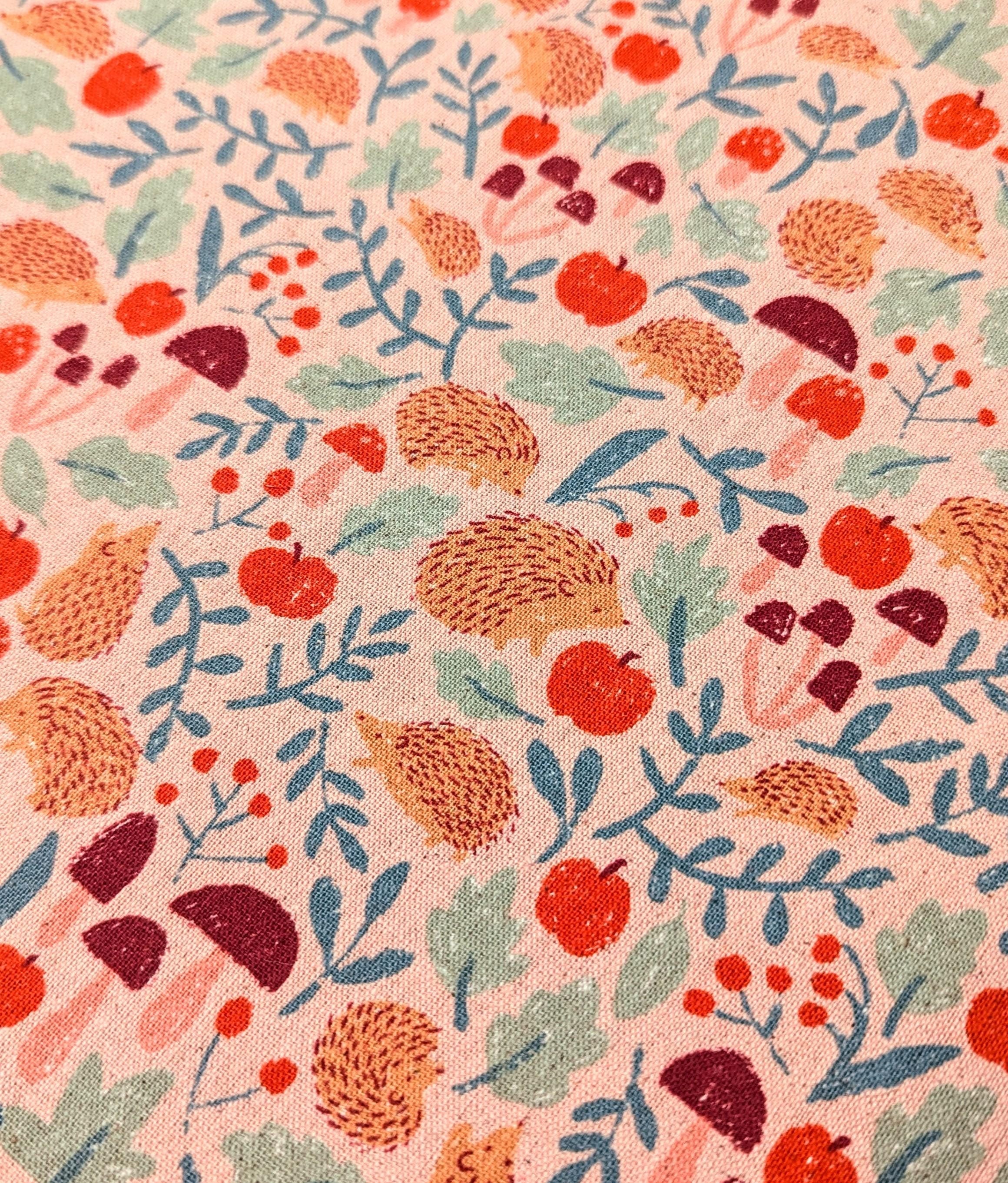 Hedgehogs & Fungi Sevenberry Japanese cotton linen light weight canvas fabric 850407-1-2 pink