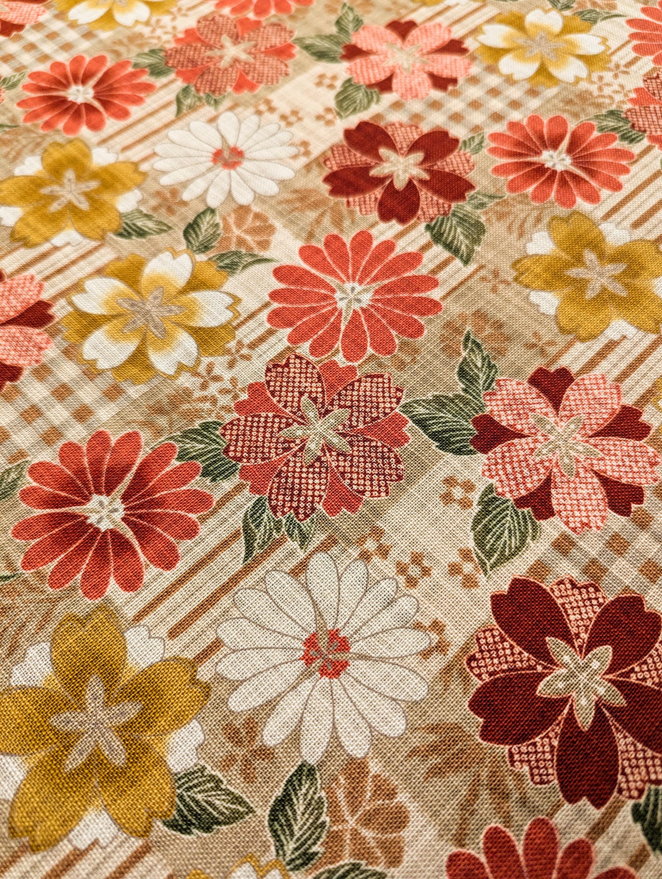 Sevenberry Rustic Checkerboard Flowers Japanese cotton fabric 83057-1-3 red & beige
