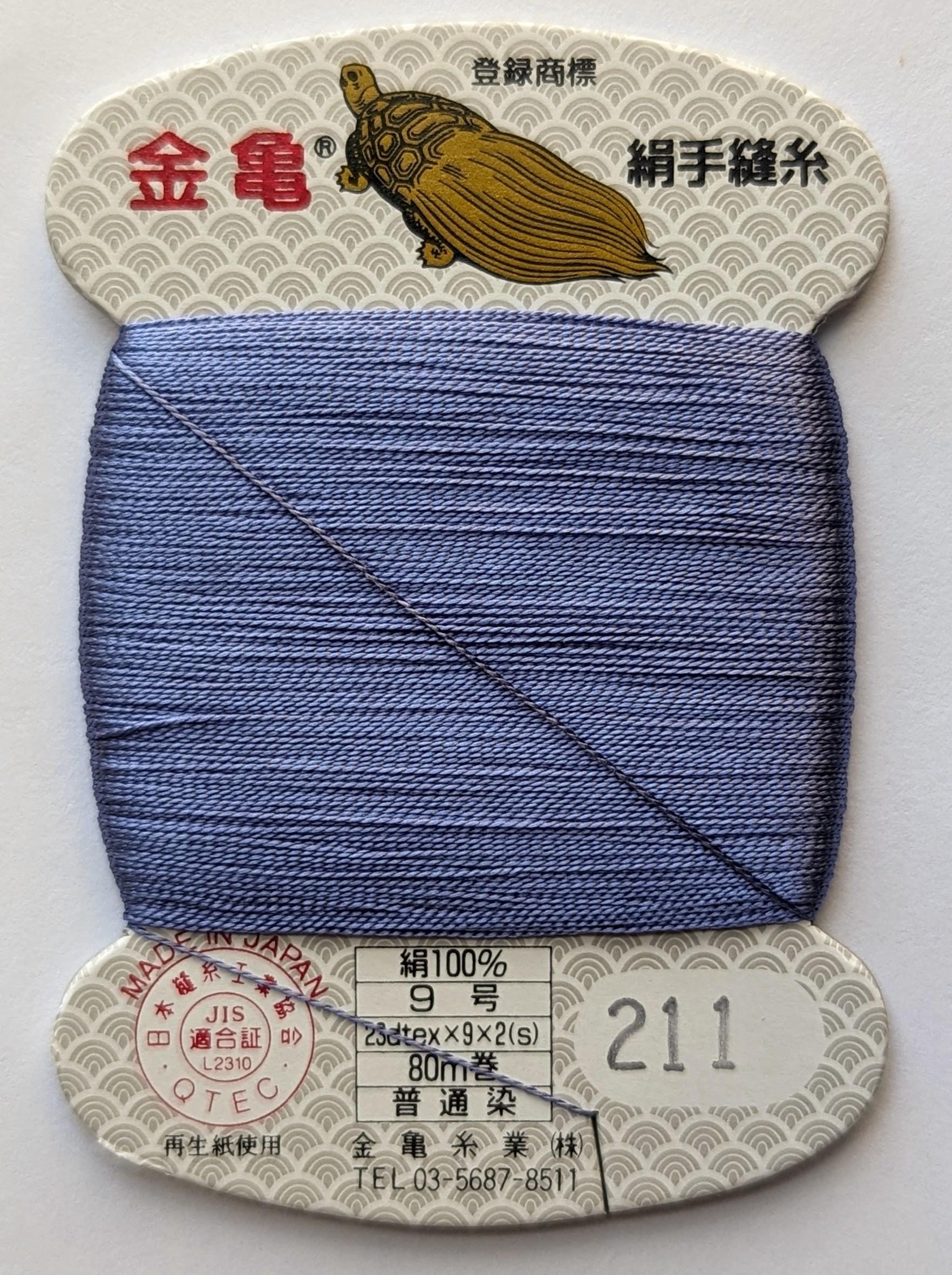 Kinkame - Silk Hand Sewing Thread 80m Card - Color #211 Steel Blue