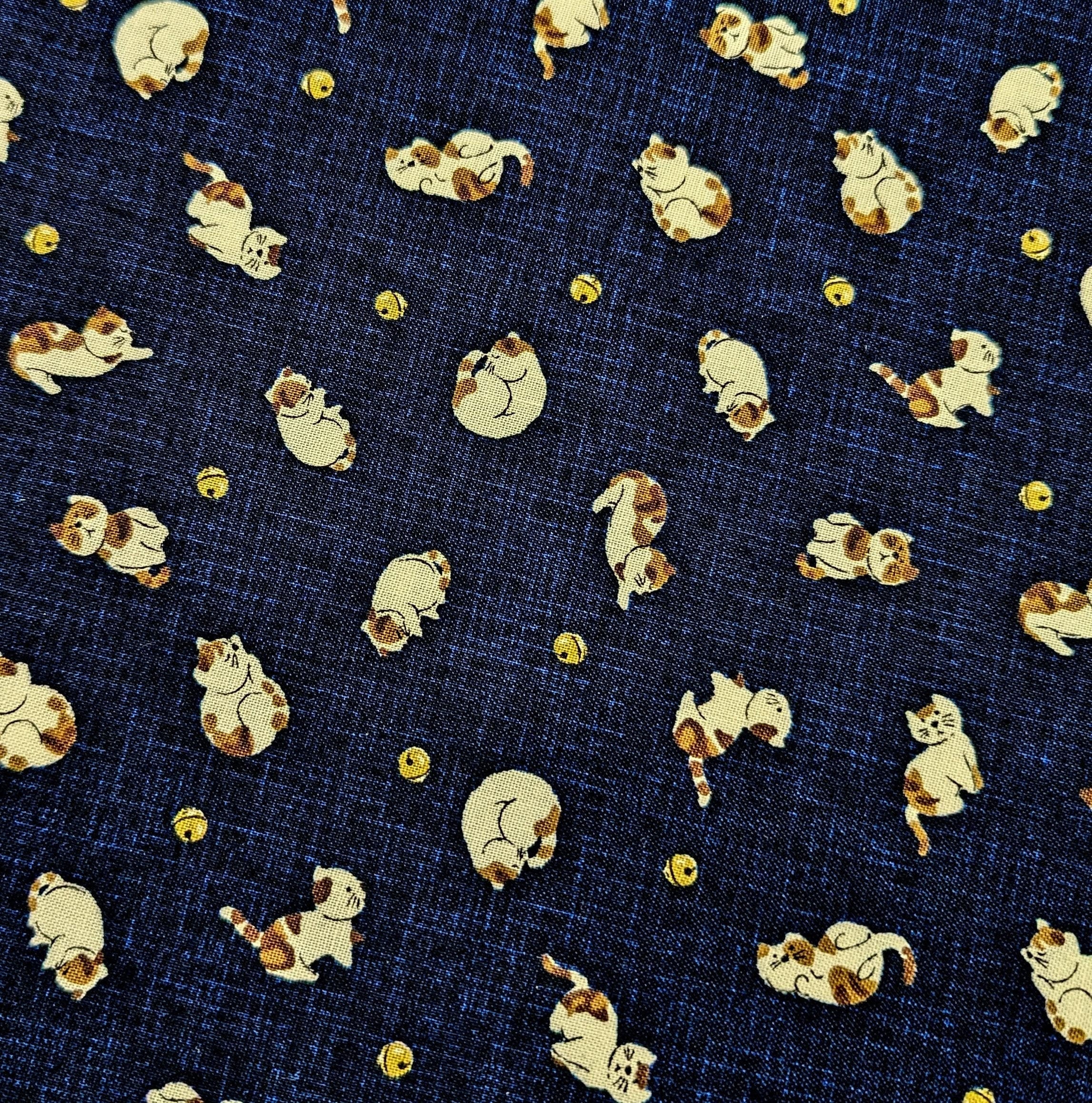 Sevenberry Cats & Bells Japanese cotton fabric 88234-4-1 navy blue