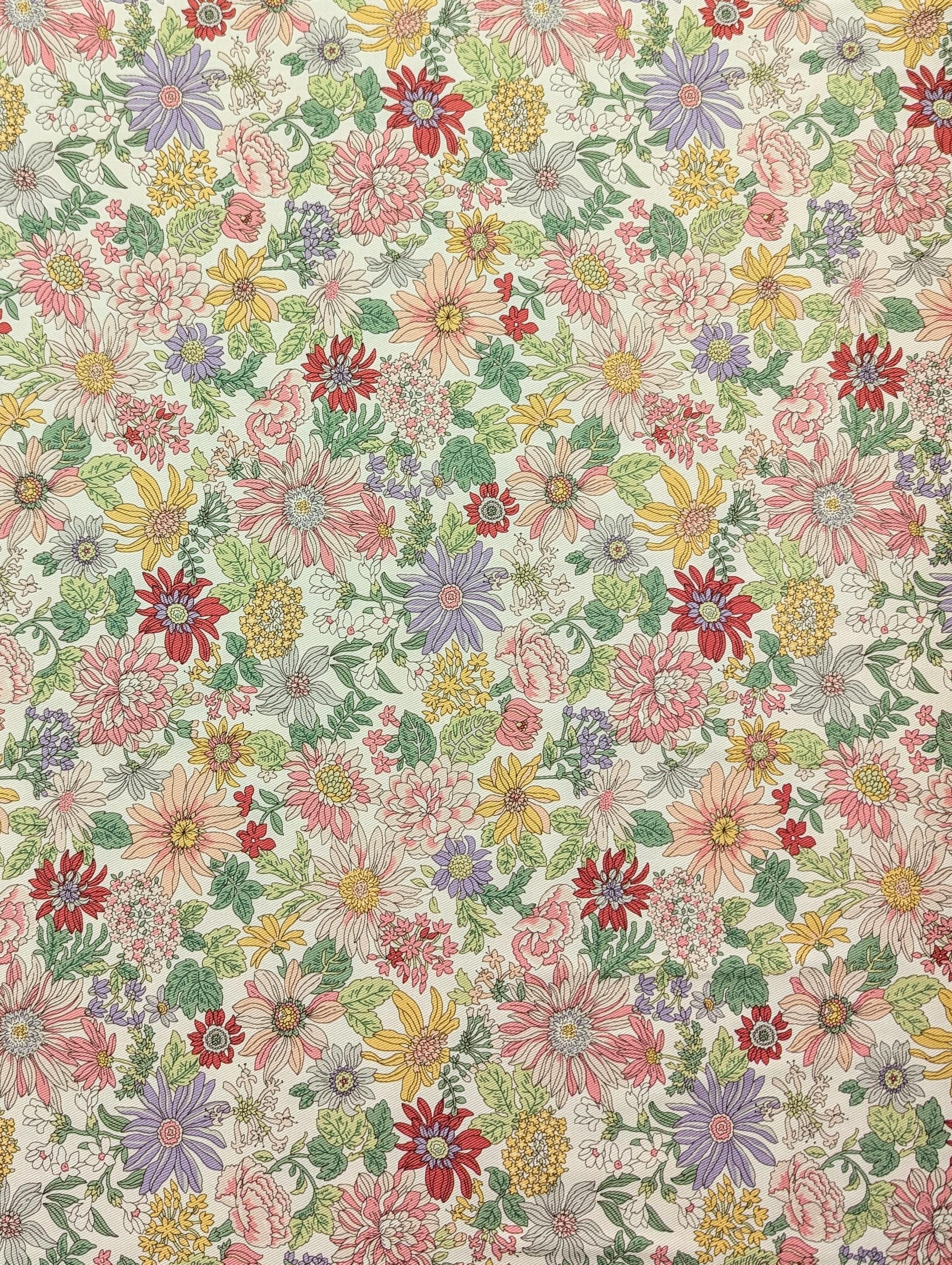 Summer Flowers Kobayashi Japanese cotton twill fabric KTS7030-A pink, purple & yellow