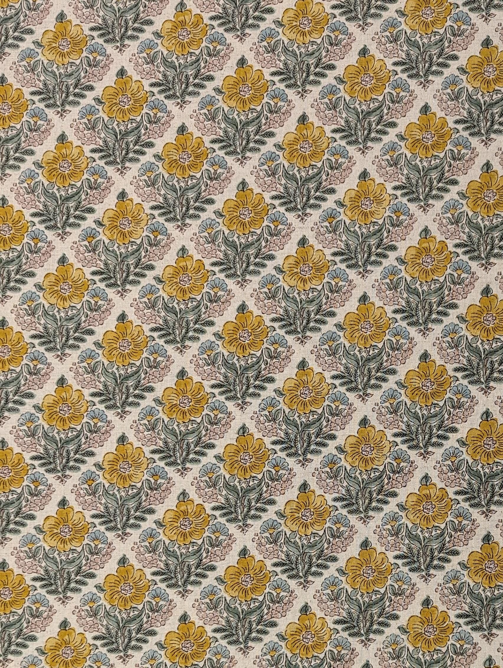 REMNANT Flower Diamonds Kokka Japanese cotton linen fabric YGA-69060-2 A yellow