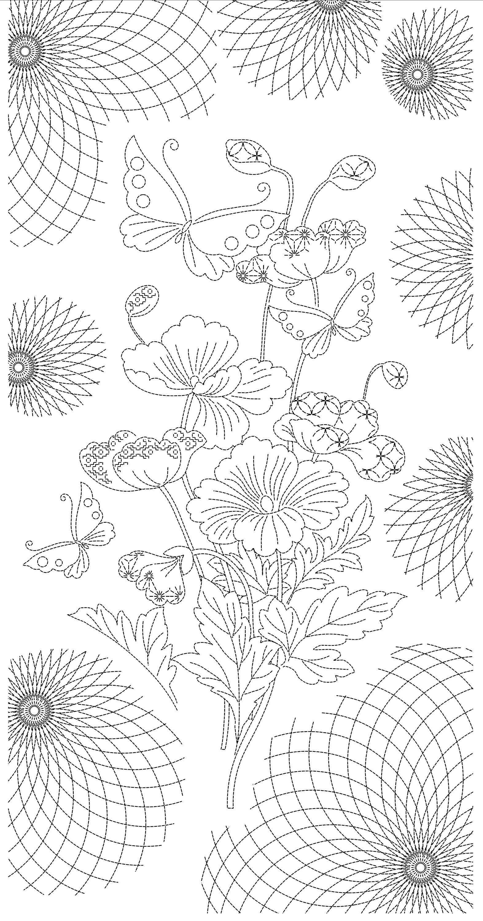 Orimono Imports - Butterflies and Flowers Sashiko Washout Fabric Panel - Navy