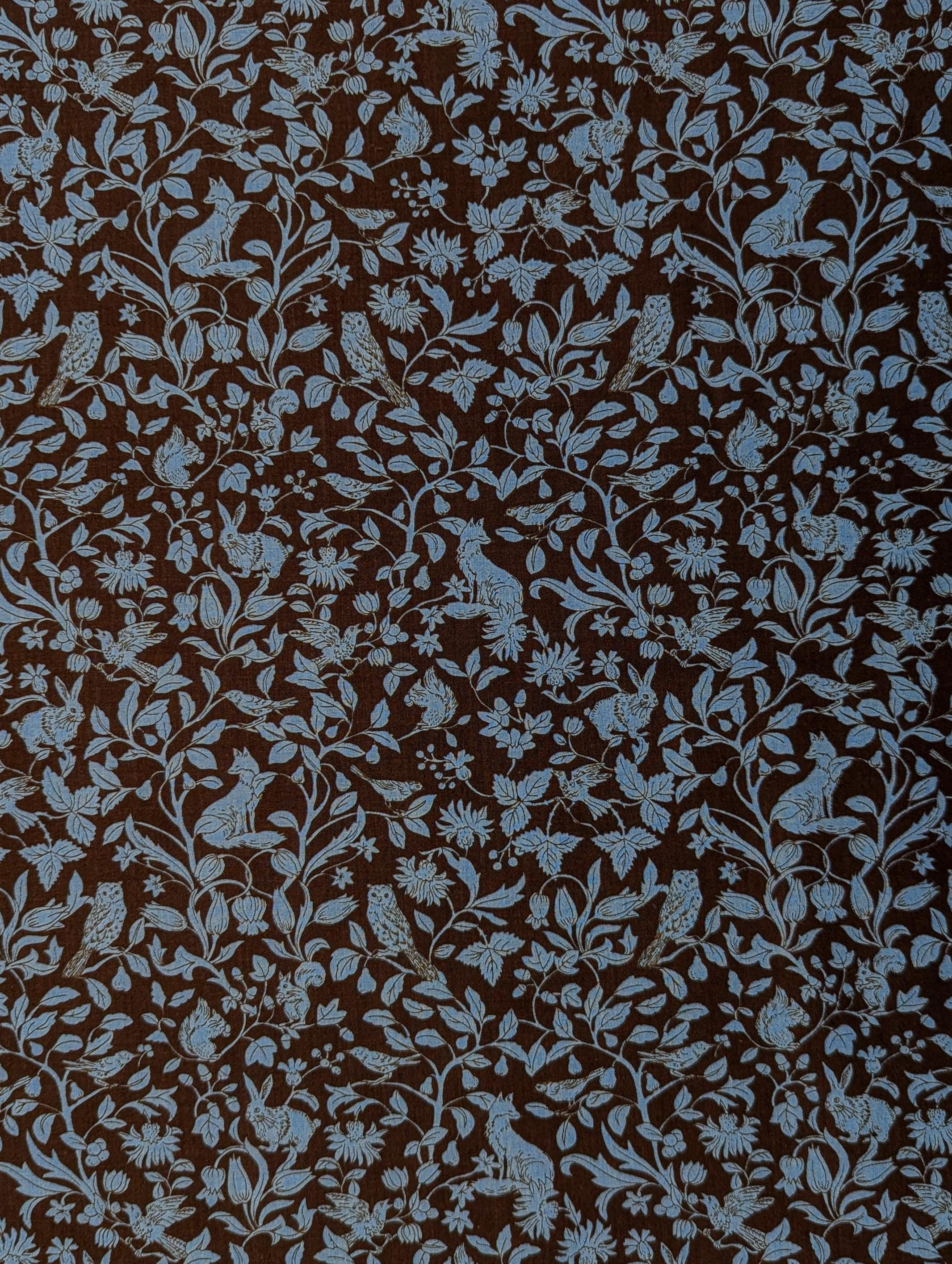 Forest Creatures Hokkoh cotton lawn fabric 7024-1600-6 D light & dark blue