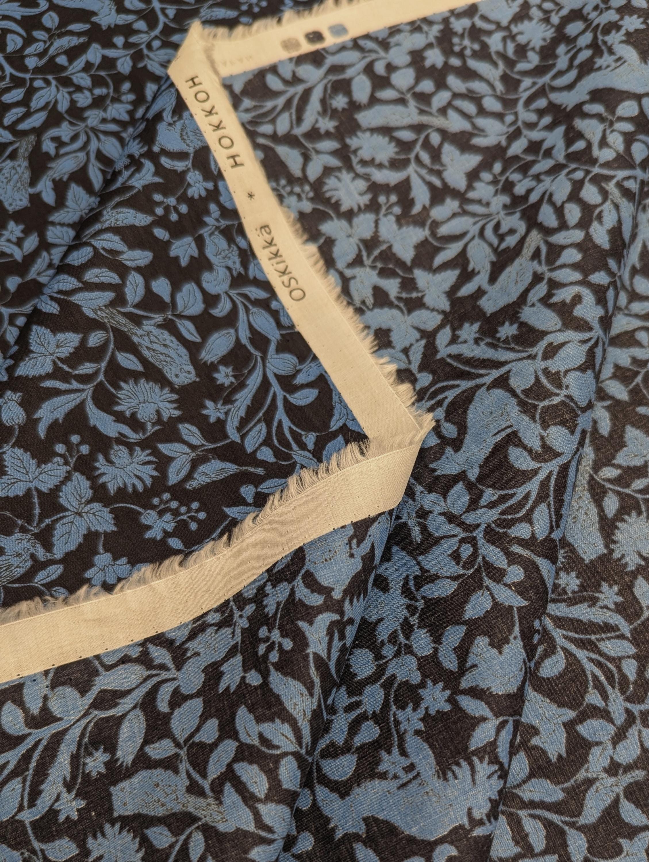 Forest Creatures Hokkoh cotton lawn fabric 7024-1600-6 D light & dark blue
