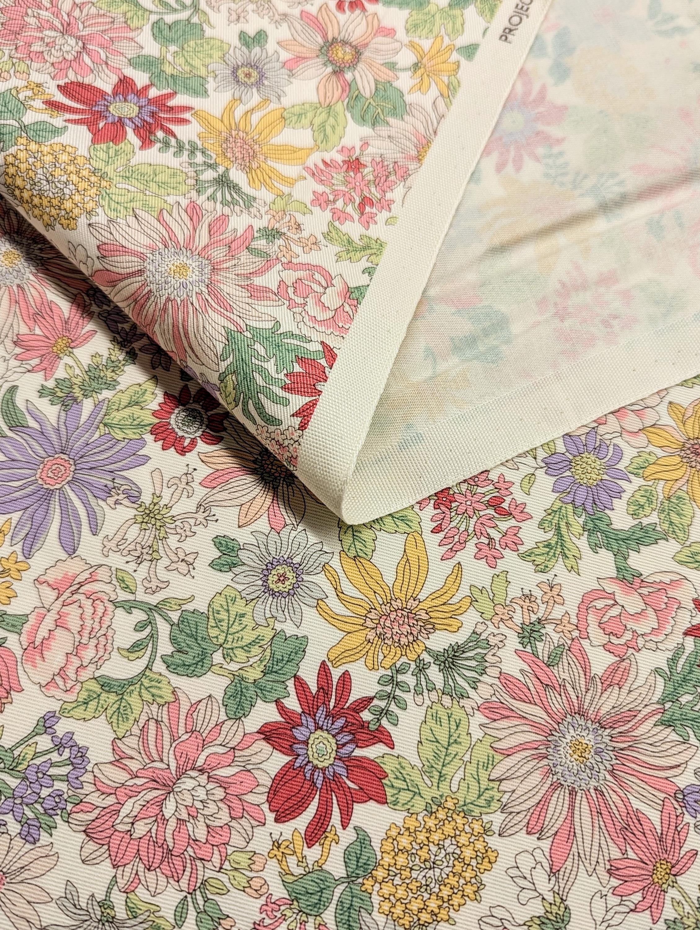 Summer Flowers Kobayashi Japanese cotton twill fabric KTS7030-A pink, purple & yellow
