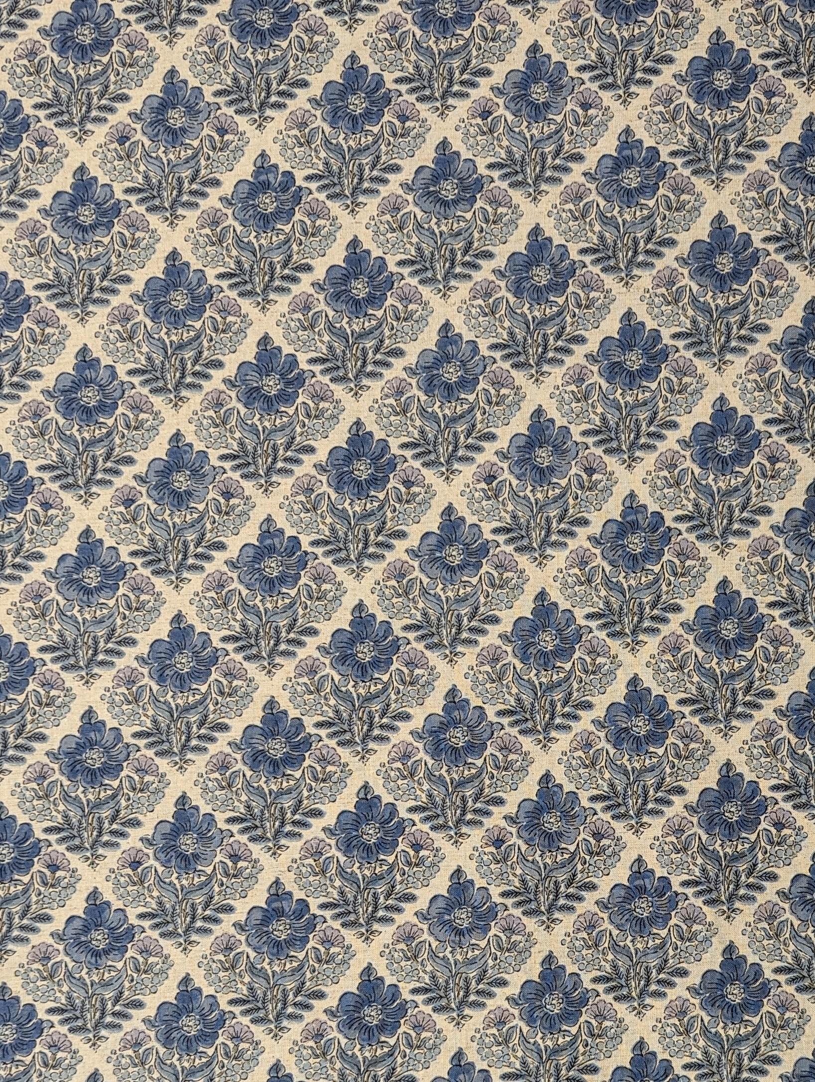 Flower Diamonds Kokka Japanese cotton linen fabric YGA-69060-2 D blue