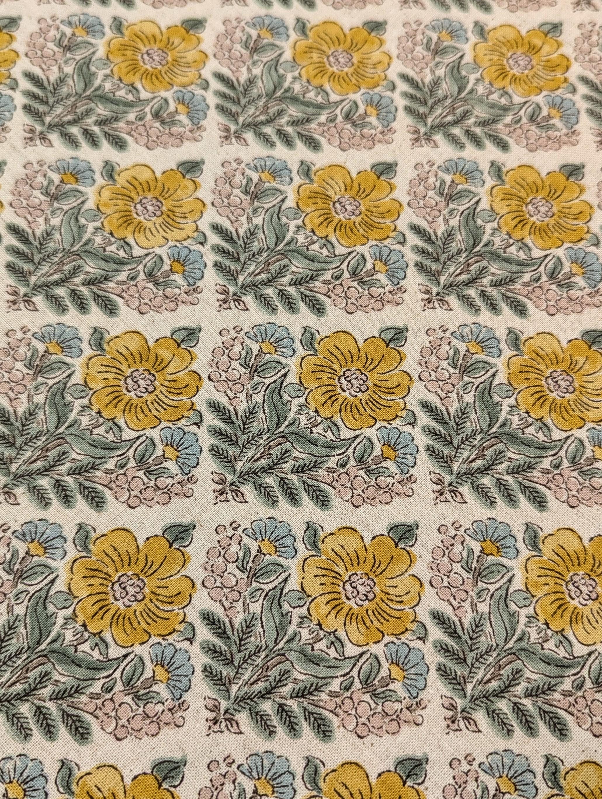 REMNANT Flower Diamonds Kokka Japanese cotton linen fabric YGA-69060-2 A yellow