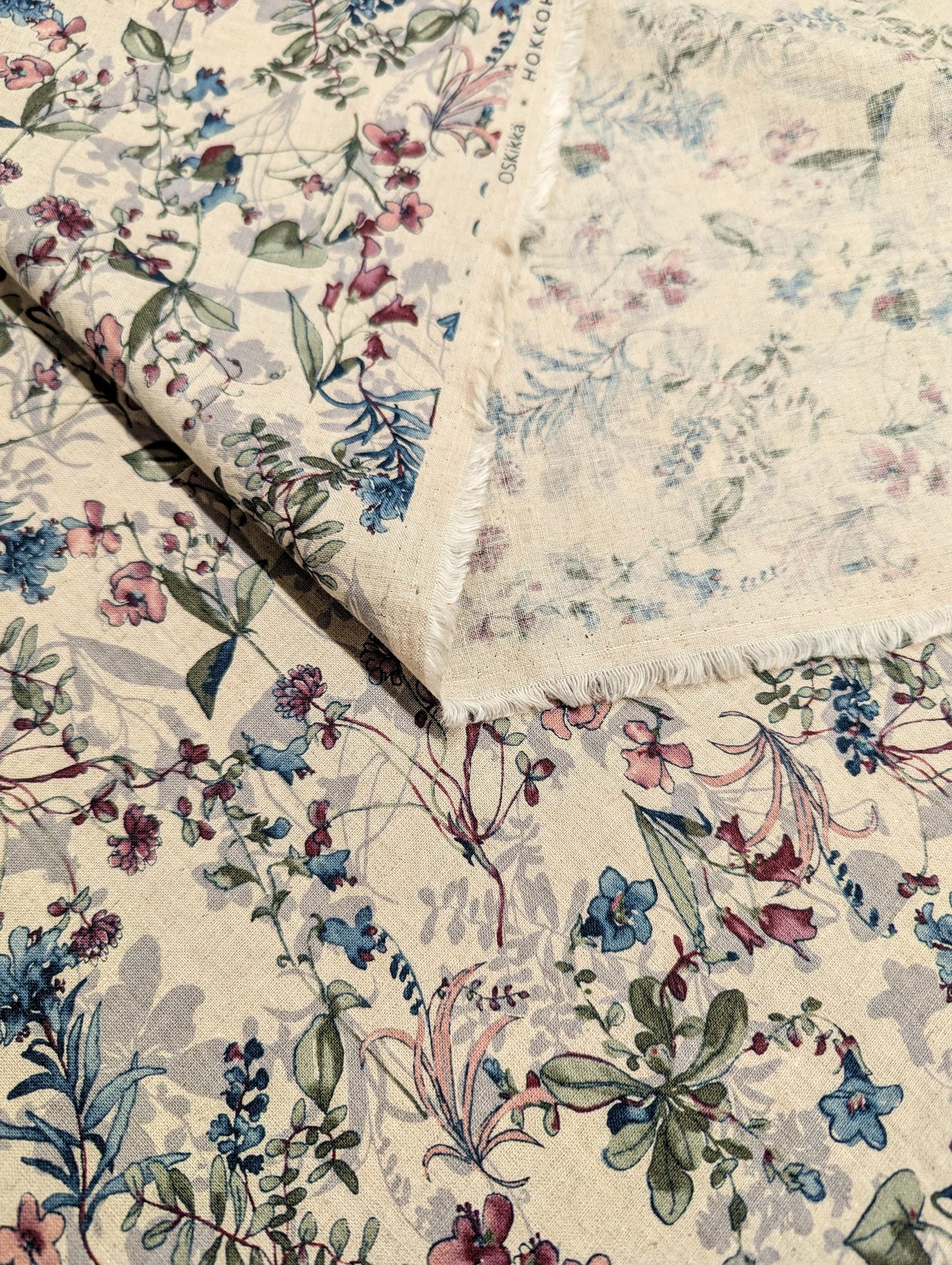 Watercolor Botanicals Hokkoh Japanese cotton linen blend fabric 7023-710 3 B purple and beige
