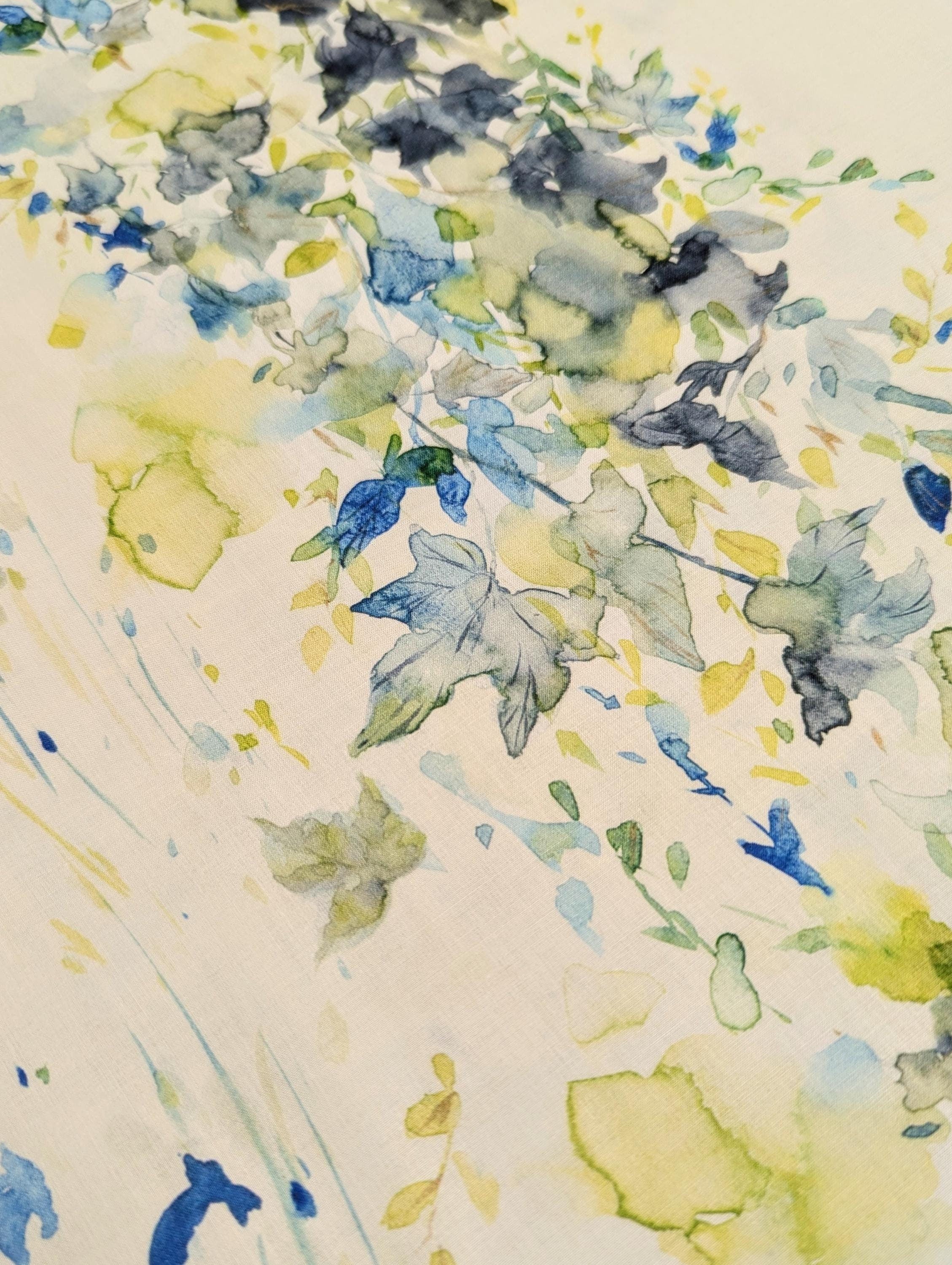 Watercolor Kokka Japanese cotton fabric EGXA-6105-1A maple leaves and birds