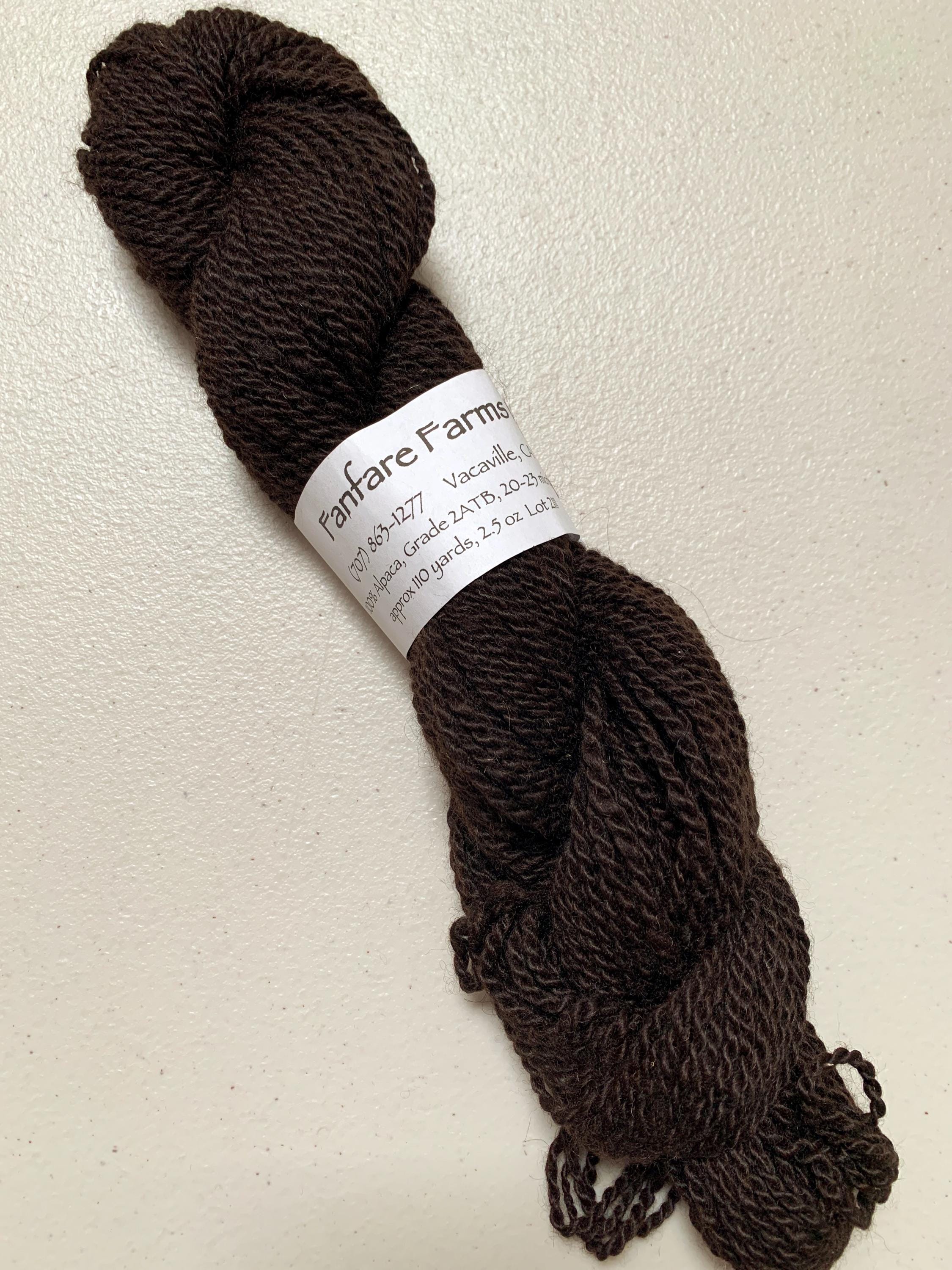 Fanfare Farms - 2.6 Ounce Alpaca Yarn 110yd - Dark Cocoa Brown