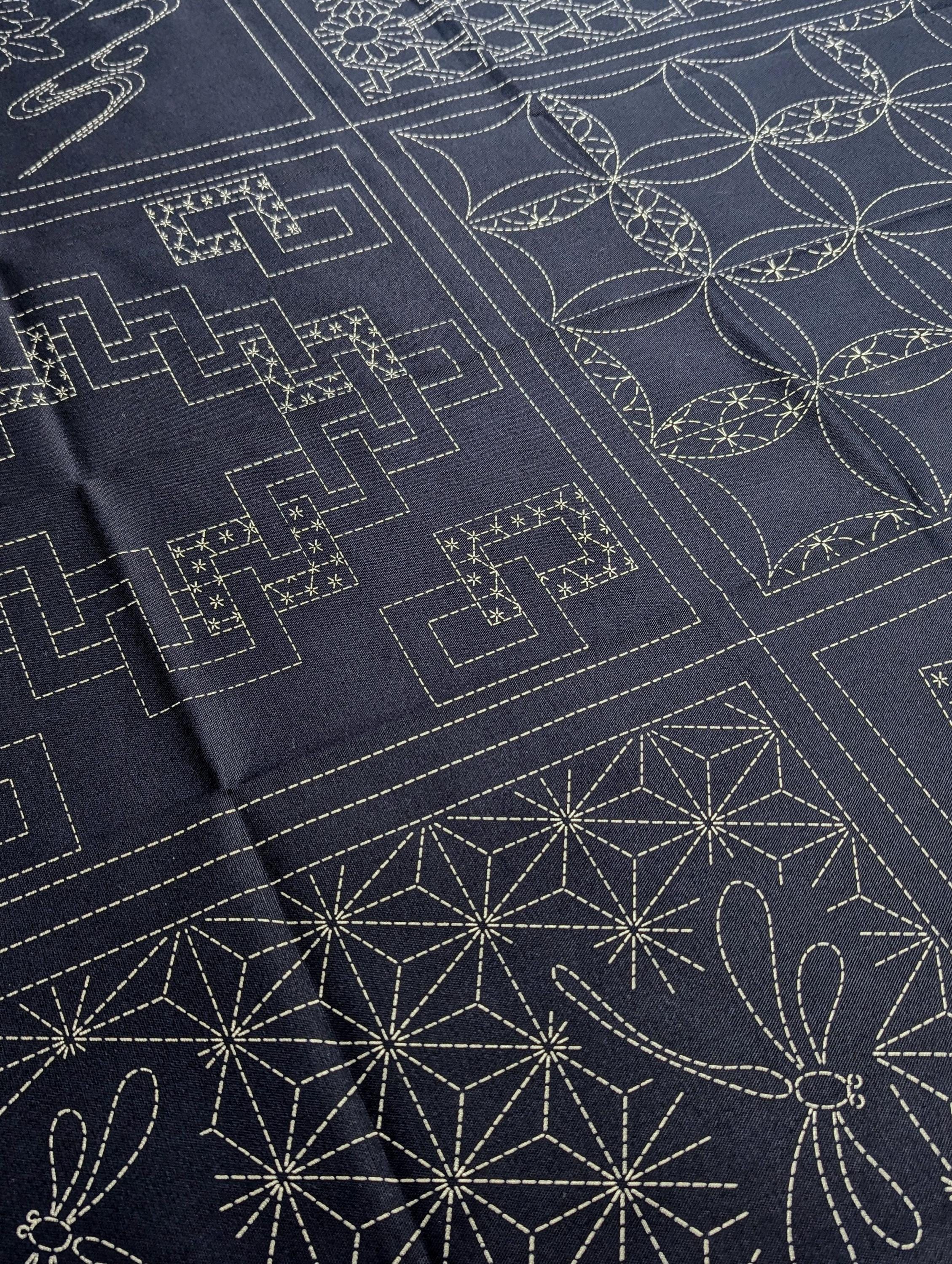Orimono Imports - 6 Patterned Blocks Sashiko Washout Fabric Panel