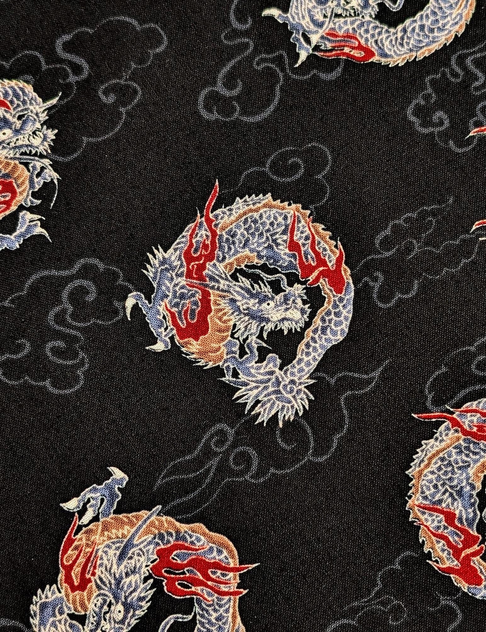 Circling Dragons Hishiei cotton fabric H-7107-1 D black