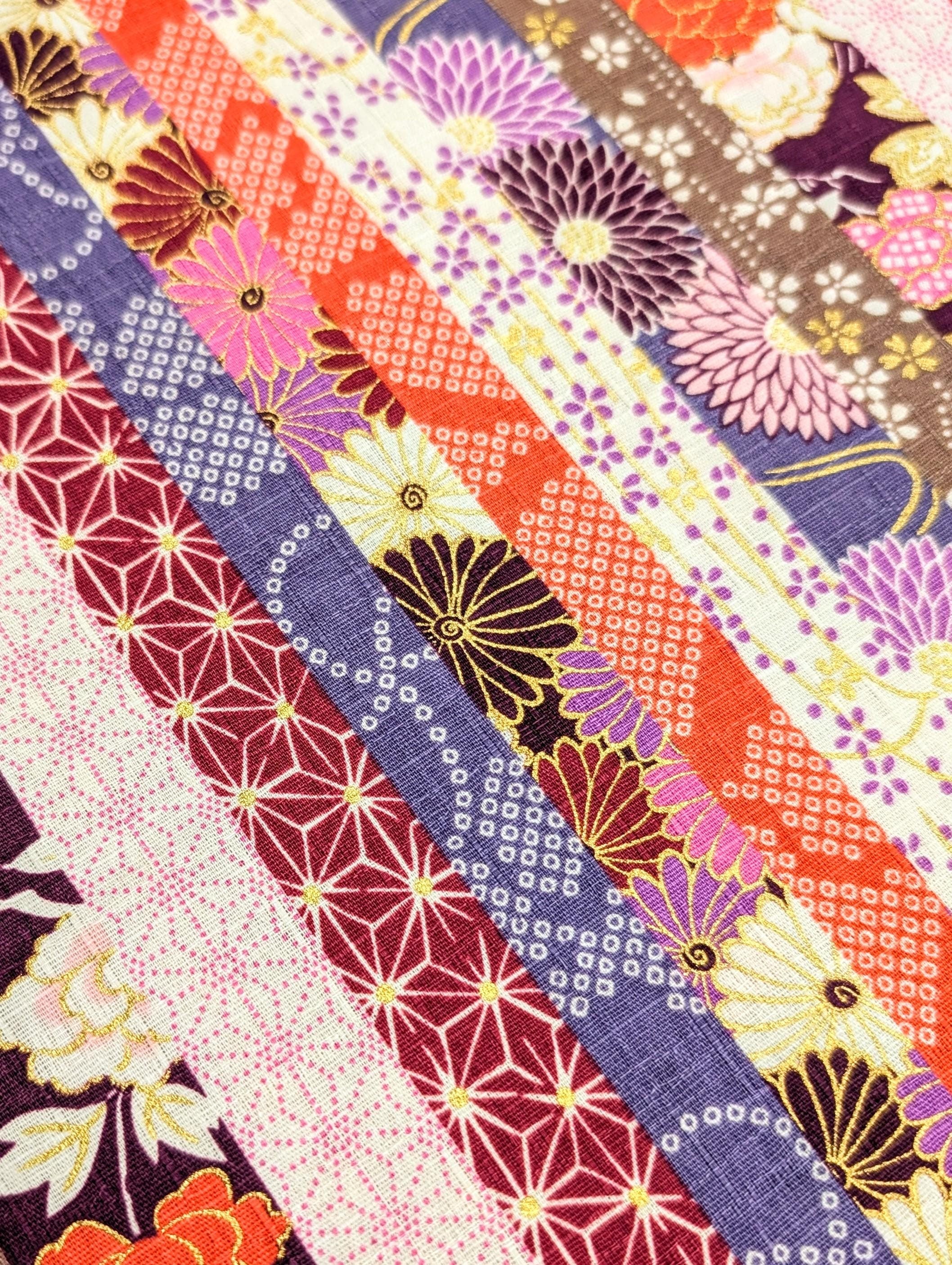 REMNANT Striped Flowers Hokkoh Japanese dobby cotton fabric 1024-100-3 C purple